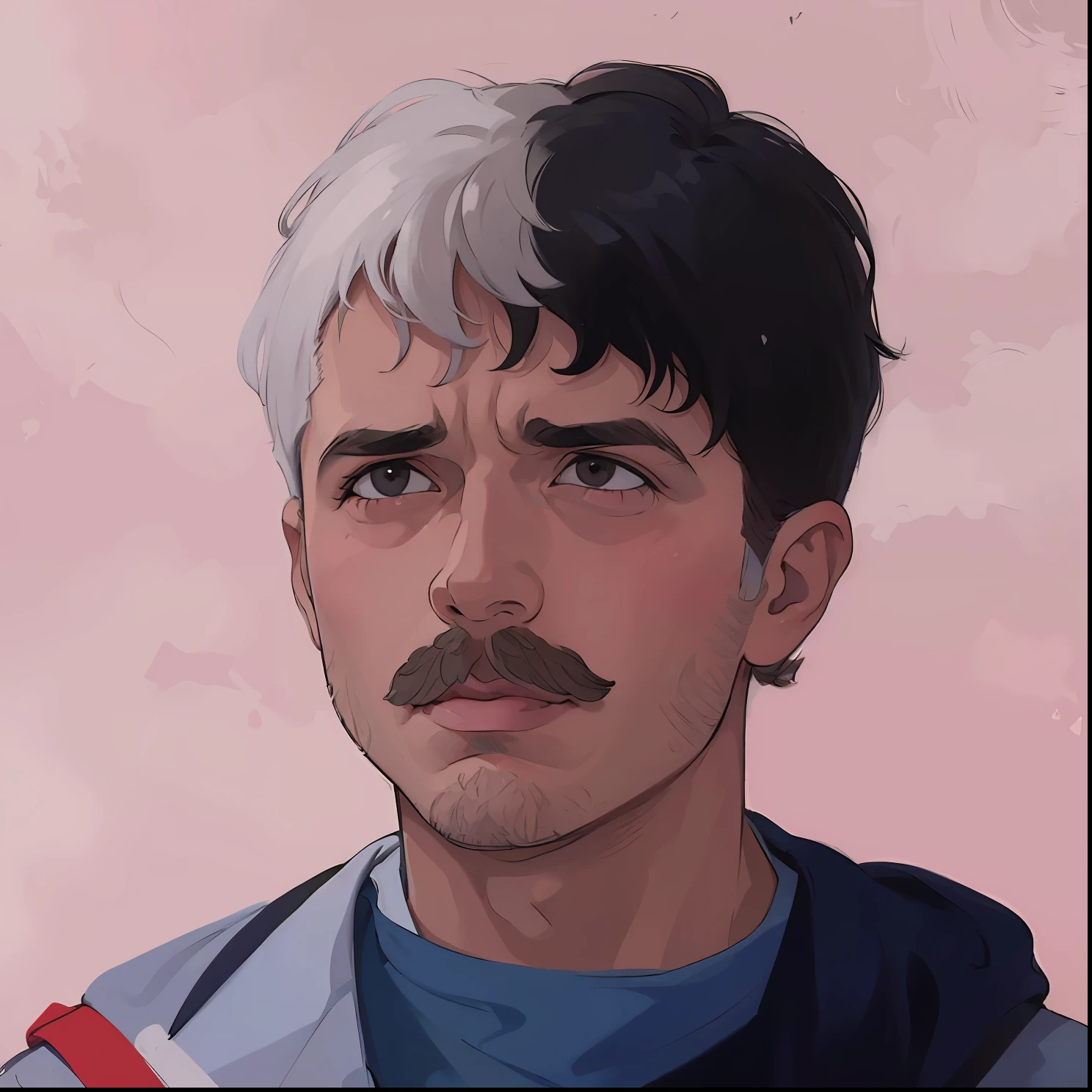 Hay un hombre con bigote y una camisa azul, Aykut Aydogdu, david marquez, Orelsan symmetrical face, Pintura de un hombre, Joel Torres, Retrato en color, Arte digital. @Mariomaniacdude, Medio retrato, Director de Ene, Portrait of Danny González, Foto en color hiperrealista, alternate album cover, andrew gonzalez