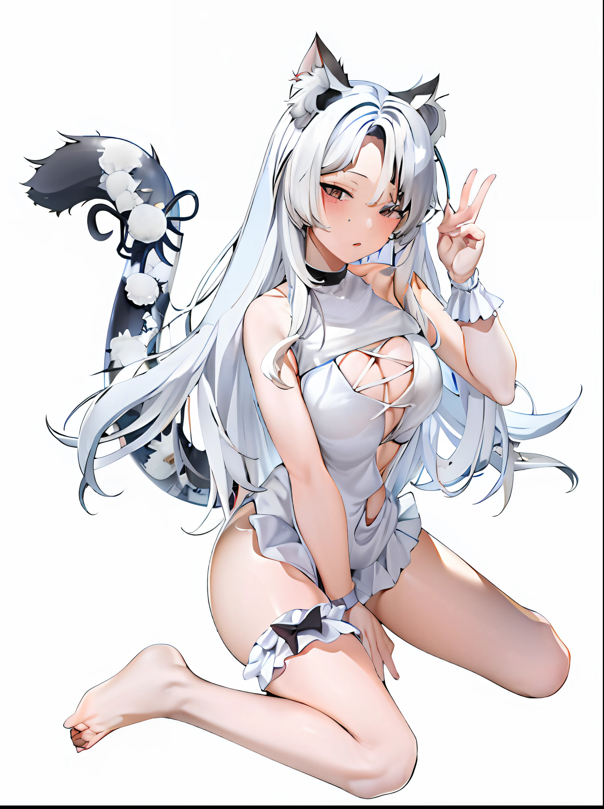 Anime girl with white hair and black and white cat ears, White Cat Girl, Attractive cat girl, ahegao, anime girl with cat ears, twintails white_mitts, azur lane style, White ( cat ) Girl, nyaruko-san, cute anime catgirl, Very beautiful anime cat girl, anime cat girl in a maid costume