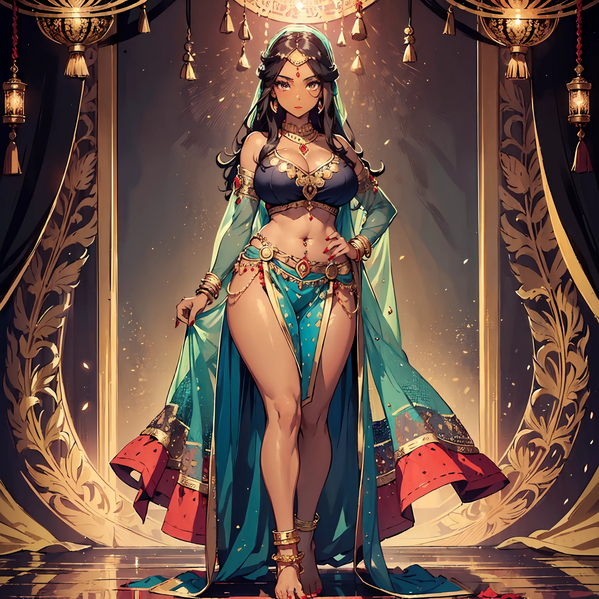 ((((((alta in feet)))))), 1girl, (((radha))), ((standing still)), (full body shot), (portrait), ((no background)), ((blank background)), (((very dark skin))), ((lehenga)), (((thick eyeliner))), ((beautiful feet)), (beautiful hands), (best quality:1.5), (bushy eyelashes), (fake lashes), (heavy makeup), ((red lipstick)), ((red nails)), eye contact, navel piercing, choli, (choli with sleeves), ((big breasts)), big hips, (((anklet))), ((barefoot))), standing still, standing still, lehenga, lehenga, very dark skin, very dark skin, very dark skin, no background, blank background, no background, blank background, no background, blank background