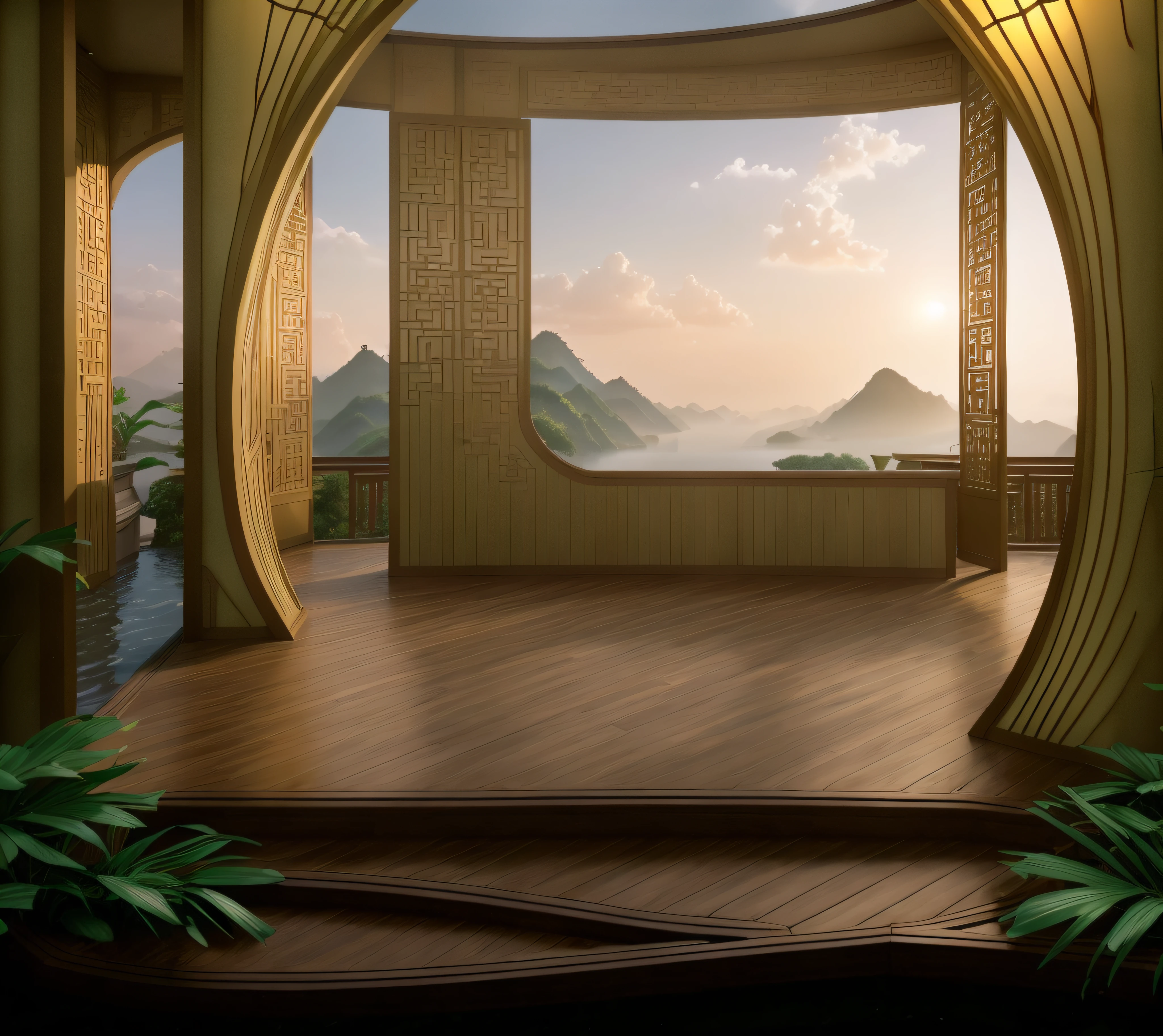 real rendering,(((Outdoors during the day:1.5))),Not a night view,Best quality at best,highly detailed,tmasterpiece,ultra - detailed,Extremely detailed CG unifies 8K, 8K, Diamond, China Wall,tmasterpiece,best qualityer,Chinese martial arts style,There are water lilies,There are lanterns,Under the water,Lake surface,lotuses,The beautiful,(((Chinese martial arts style))), The sky is vast, Even the mountain cliffs, Bright ink style, Contour light, Atmospheric atmosphere, , bamboos, pines, Octagonal stone pavilion, Flying waterfalls, CG, The world of martial arts, Chinese style buildings, Eau, in a panoramic view, 8K, tmasterpiece, best qualtiy, high qulity, high detal, super detailing, A high resolution, hyper HD,Complete and unified