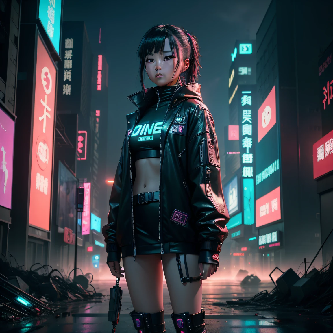Chinese description:In a world full of cyberpunk elements,There was a young girl。
Description in English:In a world filled with cyberpunk elements, there is a young girl.
Chinese keywords:cyber punk perssonage、A WORLD、girl
English keywords:cyberpunk, world, girl
Reference parameters:--v 5, --ar 16:9, (dystopian future)+, (futuristic cityscape)+, (rebellious spirit)+, (neon lights)+, (edgy fashion)+, (young protagonist)+, (mysterious aura)+