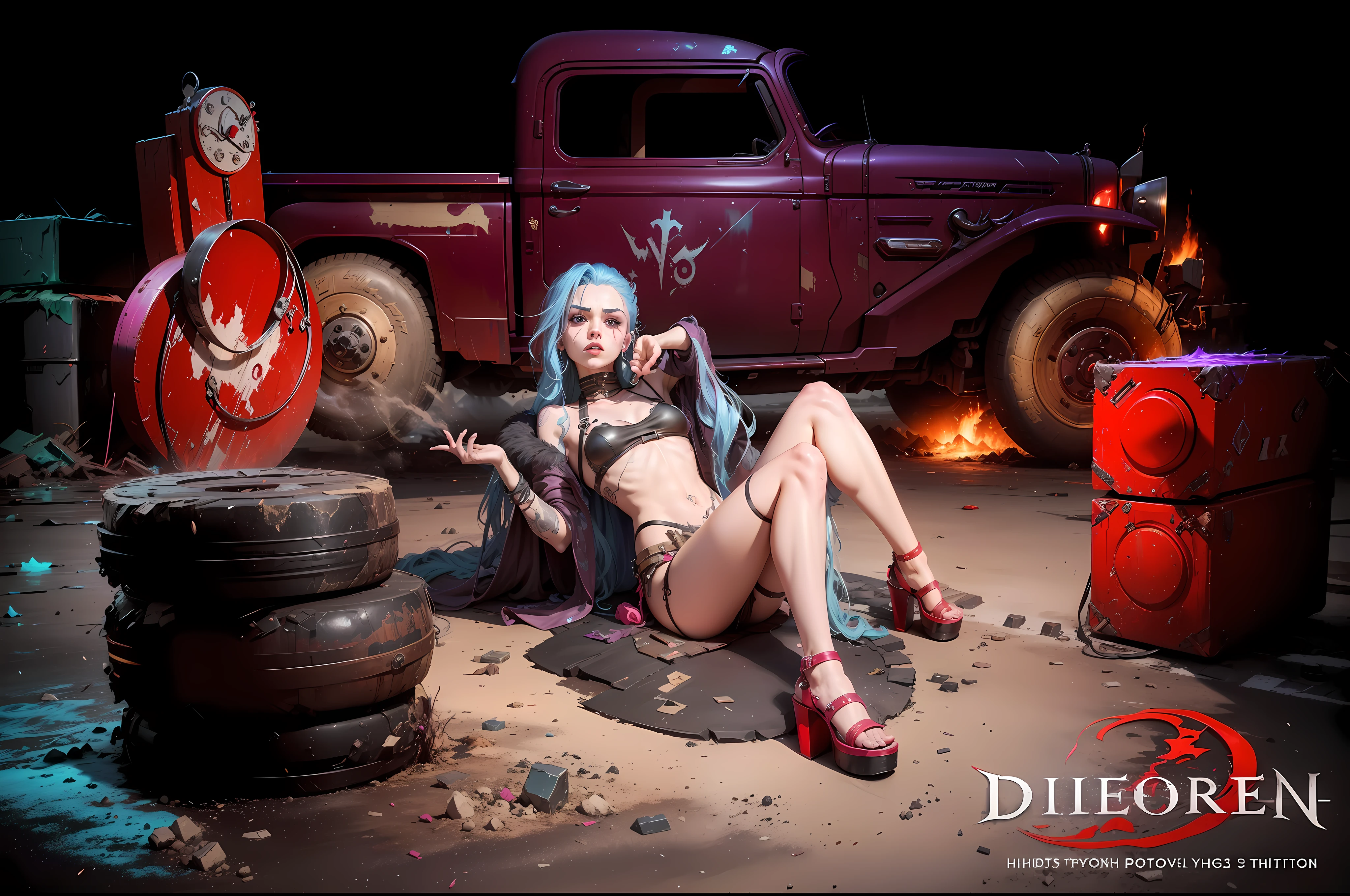 ((Best quality)), ((masterpiece)), (highly detailed:1.3), 3D, arcane style,In the dark and courageous dystopian city of Piltover, plagued by violence and divided into two opposing factions, a young prodigy named Jinx emerges. Having endured unimaginable loss and abandonment, she embraced a life of chaos and destruction. Known for her inventive and explosive abilities, Jinx becomes an icon of rebellion against the oppressive forces that control the city. However, haunted by guilt and battling inner demons, she must confront her past and decide whether to continue on the path of anarchy or seek redemption amid the turmoil. Explore Jinx's journey as she navigates a treacherous world, fighting for survival, unlocking secrets, and discovering the true meaning of her twisted existence, chaos reigns supreme, and at the center of it all is Jinx, the embodiment of unpredictability. Delve deep into Jinx's twisted mind, exploring the origins of his madness and the driving force behind his destructive nature. Unravel the moments that shaped her into the crazed, iconic character we know. Take us on a wild journey through the vibrant streets of Piltover and the shadowy suburb of Zaun as Jinx wreaks havoc with his explosive arsenal. Can redemption find its way into Jinx's fractured soul? Or will she dance forever on the edge of sanity, embracing the chaos that fuels her very existence? Arcane's fate hangs in the balance as Jinx's path intertwines with unlikely allies and formidable enemies. Ignite your imagination and paint a vivid portrait of Jinx's distorted psyche, capturing the essence of her madness and the indomitable spirit that defines it, HDR (High Dynamic Range), Ray Tracing, NVIDIA RTX, Super-Resolution, Unreal 5, Subsurface Scattering, PBR Texturing, Post-processing, Anisotropic Filtering, Depth of Field, Maximum Clarity and Sharpness, Multit Textures