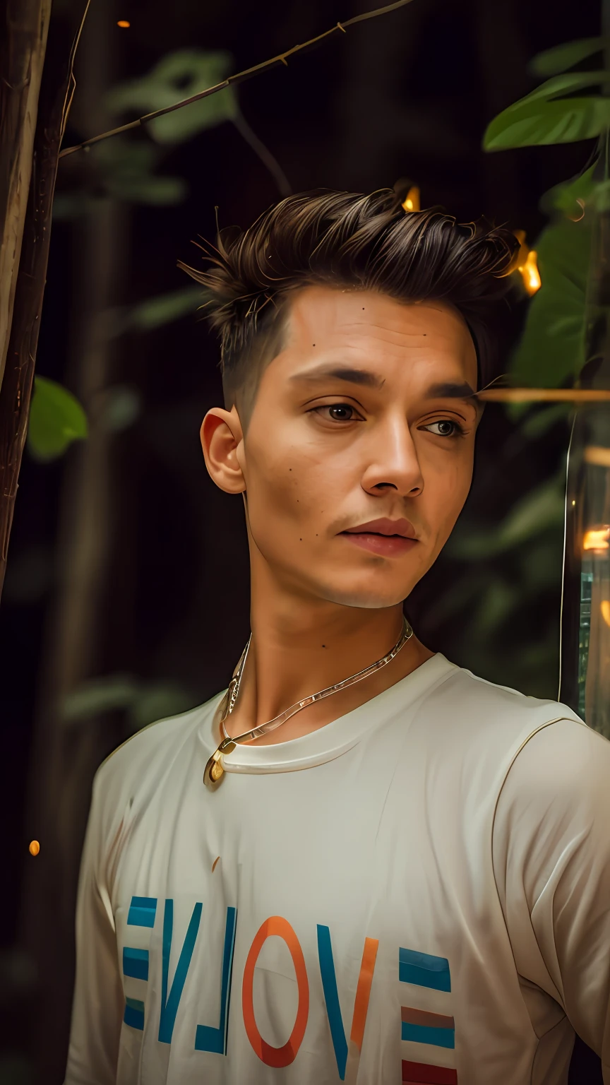 masterpiece, johnny depp walking through the jungle (night among fireflies), (high detail:1 1), rough face, natural skin, high quality, nsfw, beautiful eyes, (detailed face and eyes), (face: 1 2), noise, extra, real photo, PSD, lamp film photography, sharp focus, contrast lighting, detailed skin, high resolution 8k, crazy detail, realistic, professional photography, 8k UHD, SLR camera, soft lighting, high quality, film grain, Fujifilm XT3
