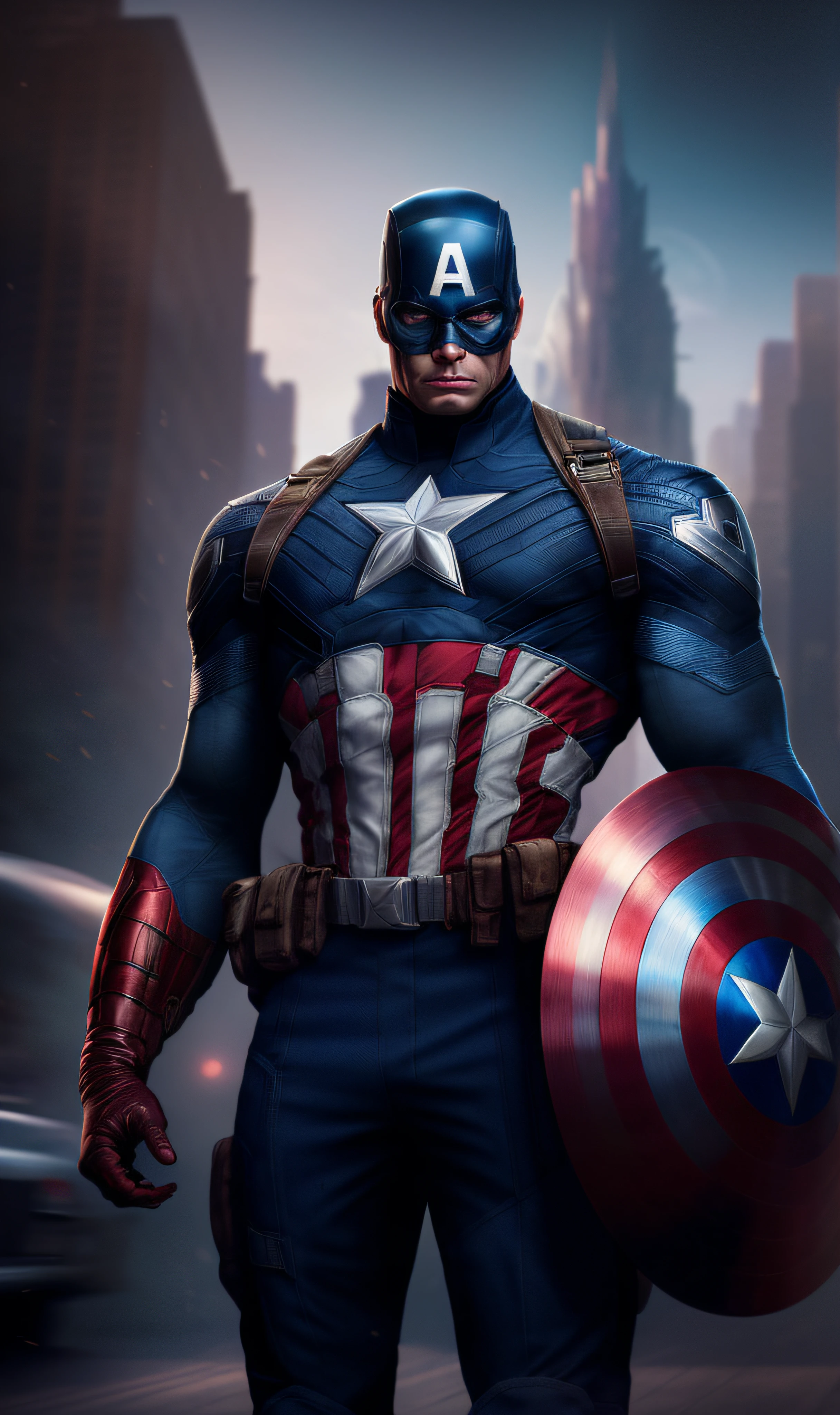 Captain America in a city with a shield and a city in the background, portrait of captain america, captain america, Extremely detailed Artgerm, joe biden as captain america, Artgerm Greg Rutkowski _ greg, artgerm 4 k, trending on artstation 4k, medium close - up ( mcu ), Artgerm JSC, graphic artist artgerm,(Angry eyes:1.3)