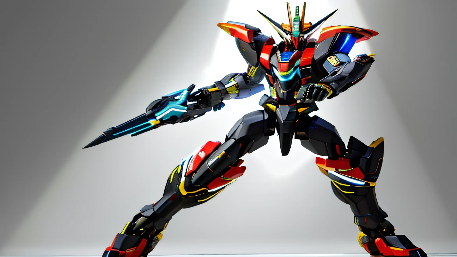 ((masterpiece)), a (((robot))) with sleek and menacing design, glowing eyes, full body, highly detailed