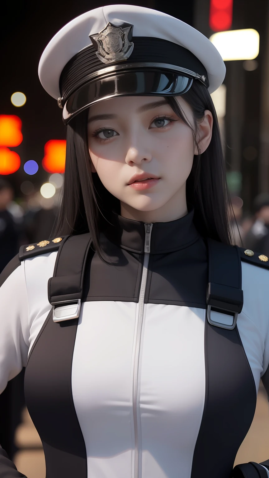 Highest image quality,Outstanding details,超高分辨率,swat,The police of the future,Model figure,Full body photo,full bodyesbian,dynamicposes,Grim expression,grim eyes,masked,She wears a futuristic SWAT uniform,She stood in front of the police car,pony tails,Robust body,Sexy and robust,Detailed abs,Detailed muscle lines,sense of strength,perspired,the night,toyko,outside,street corner,Tokyo city street:1.5,Tokyo night view background,At night,neonlight,sense of science and technology,future-tech,Very detailed cyberpunk style,cyber punk perssonage:2.0,Highly detailed police uniforms:2.0,Highly detailed police cap,Highly detailed police force,Highly detailed police badge,Highly detailed armbands,Highly detailed police strips,Highly detailed epaulettes,wear police cap,Highly detailed electric batons,Highly detailed guns:1.5,The gun of the future,intercom,Wireless devices,handcuff:1.5,police cars:2.0,Future police car,(Highly detailed body,Highly detailed face,Best quality at best:1.2) ,frontage,full bodyesbian,Look from the bottom up,look from down, looki at viewer,mechs,Tokyo city background,tokyo city,toyko,(Highly detailed police uniforms:2.0),(Highly detailed police equipment:2.0),(swat:2.0),(guns:2.0),(Tokyo city background at night:2.0),(Complex streets:1.5),(Highly detailed police car:2.0),(fully body photo:3.0),(the night:2.0),(Detailed hands:2.0),(Harmonious body proportions:2.0),(Normal limbs:2.0),(Normal fingers:2.0),(Detailed eyes:2.0),(Normal eyes:2.0),