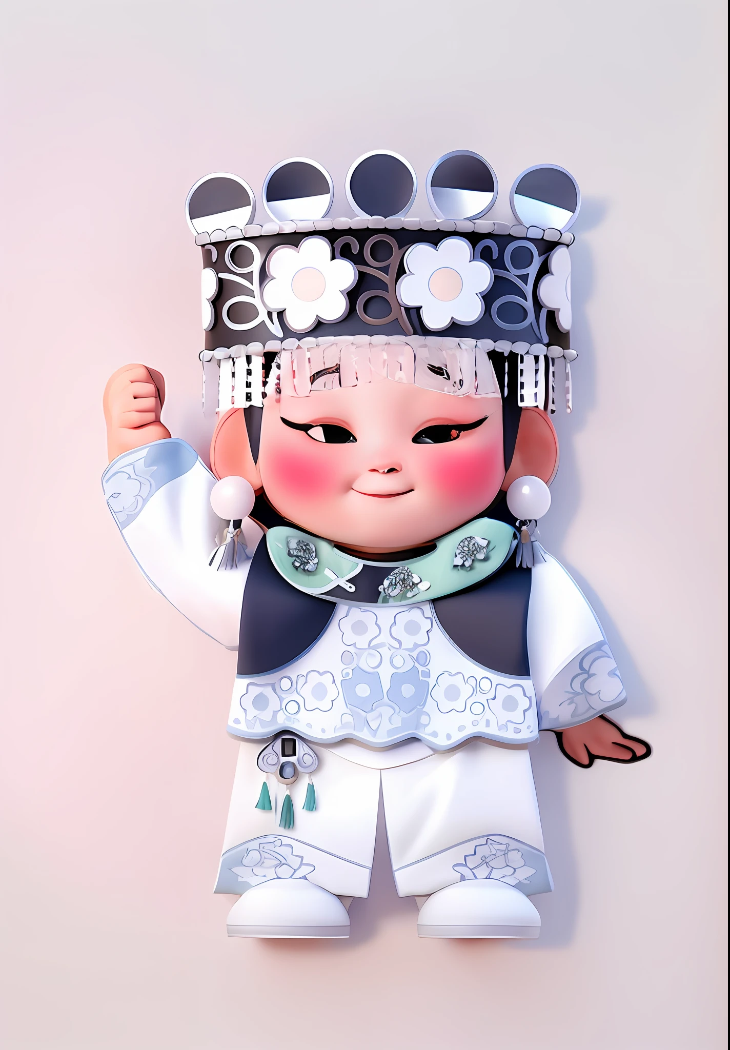 Yi girls from ethnic minorities in China,Wear traditional national costumes and headdresses,One hand up,Silver-toned earrings,hanfugirl,Meticulous details,white clean background