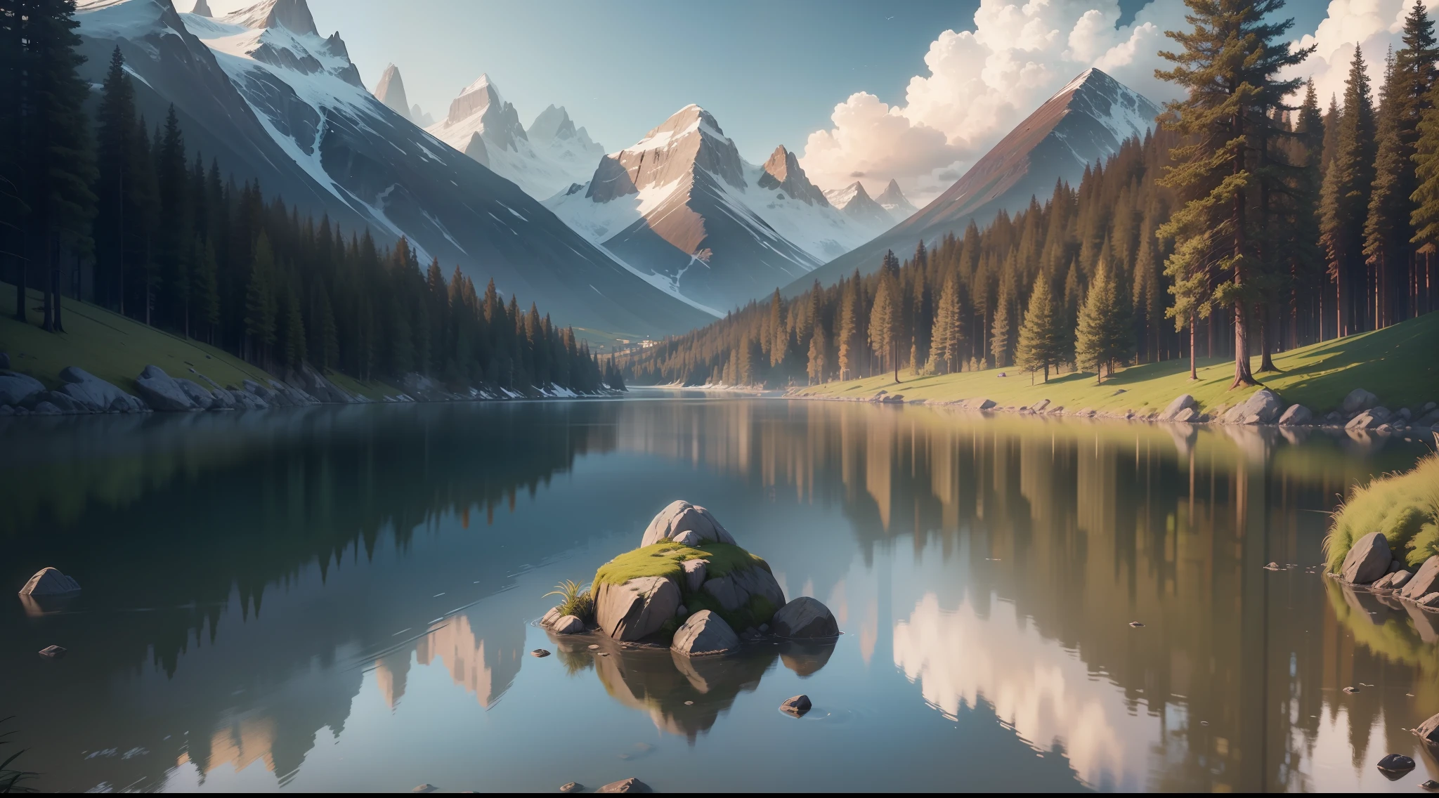 A peaceful place, very pleasant, aesthetic, calm, scenic. photorealistic, 8k uhd, studio quality, ultra realistic, max detail, massive scale, post-processing, realistic, photorealism, photoshop, photography, detailed, cinematic lighting, landscape, panoramic, landscape, raytracing, cinema4d