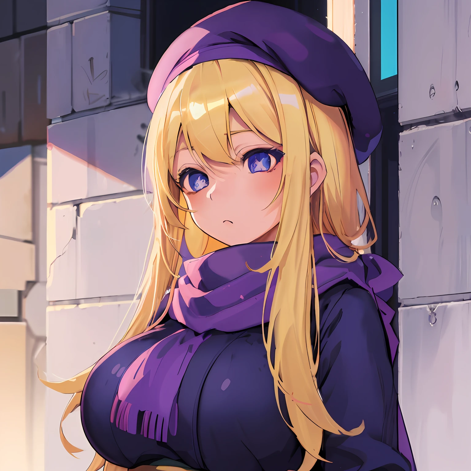 anime girl with blonde hair and blue eyes wearing a purple hat, anime style 4 k, anime moe artstyle, ilya kuvshinov with long hair, anime style portrait, digital anime illustration, painted in anime painter studio, marin kitagawa fanart, made with anime painter studio, portrait anime girl, alchemist girl, blonde anime girl with long hair