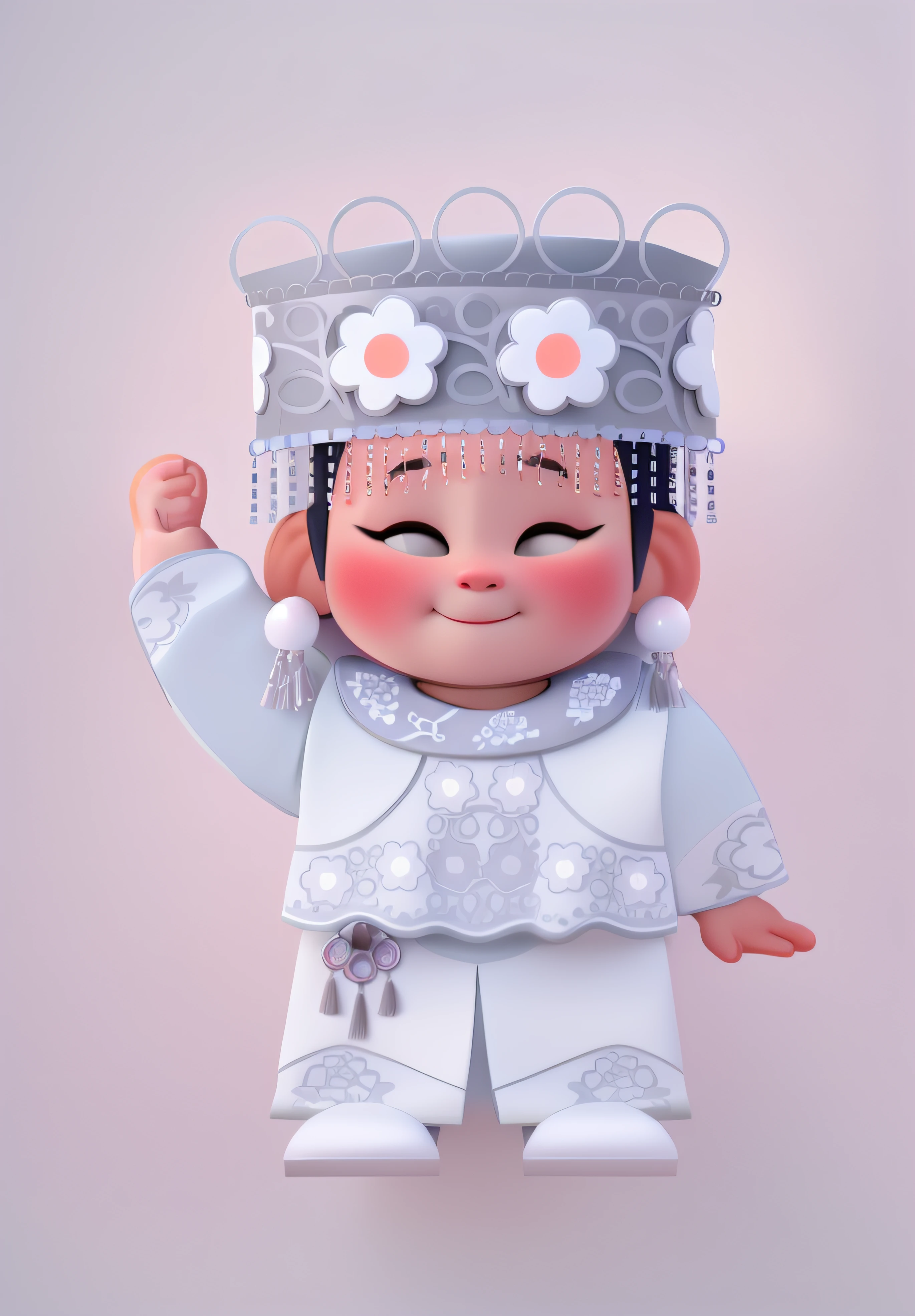 Yi girls from ethnic minorities in China,Wear traditional national costumes and headdresses,One hand up,Silver-toned earrings,hanfugirl,Meticulous details,white clean background