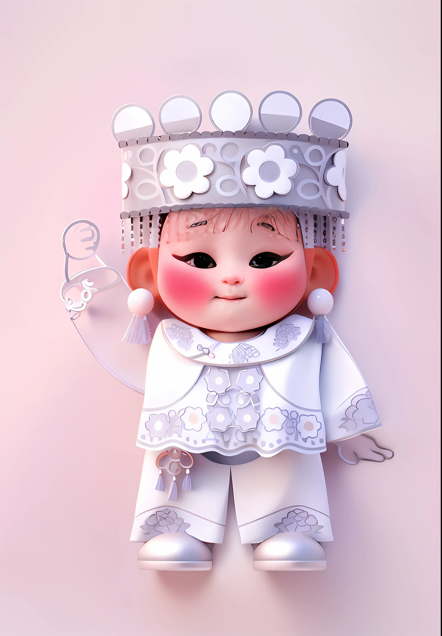 Yi girls from ethnic minorities in China,Wear traditional national costumes and headdresses,One hand up,Silver-toned earrings,hanfugirl,Meticulous details,white clean background