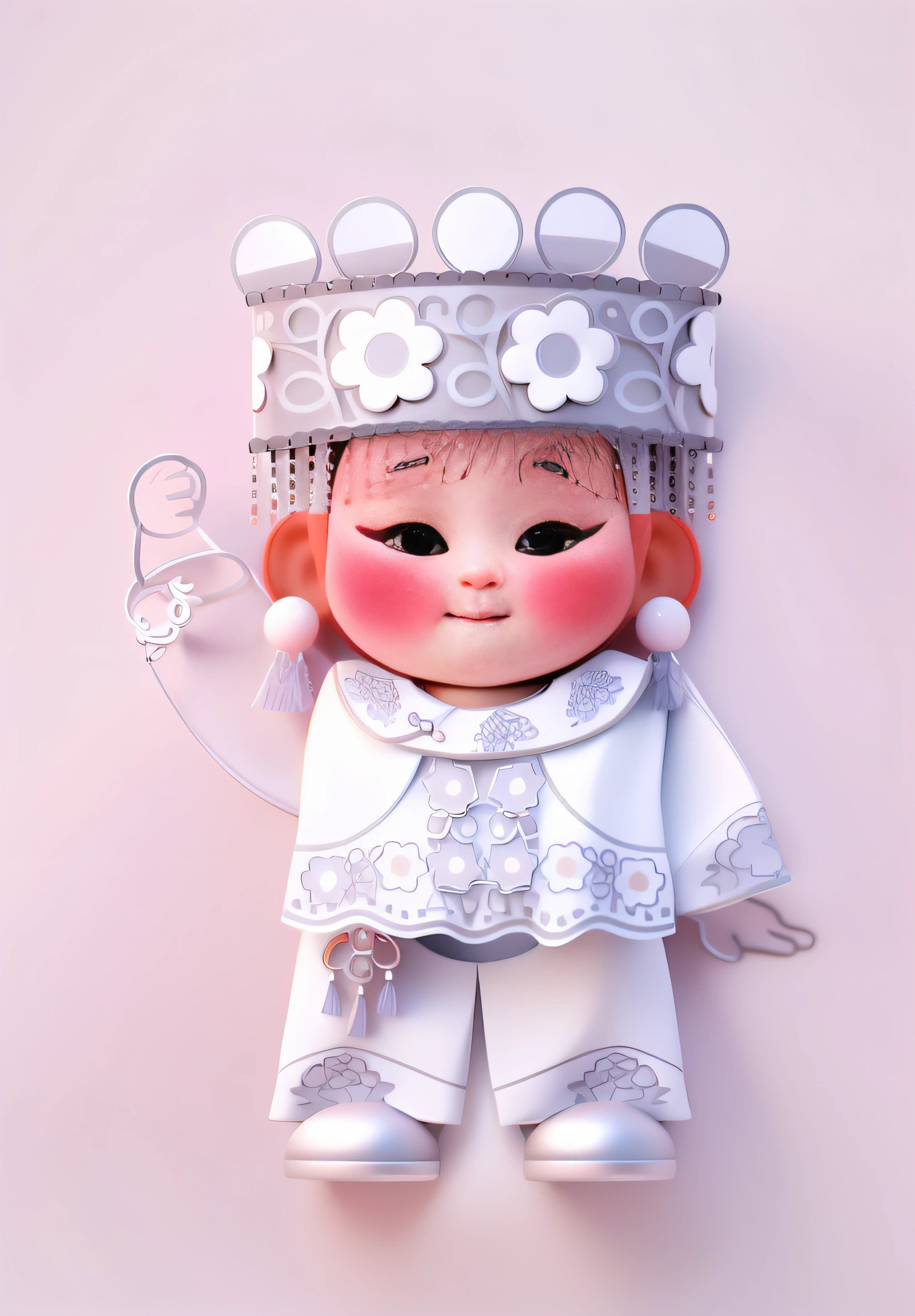 Yi girls from ethnic minorities in China，Wear traditional national costumes and headdresses，One hand up，Silver-toned earrings，hanfugirl，Meticulous details，white clean background