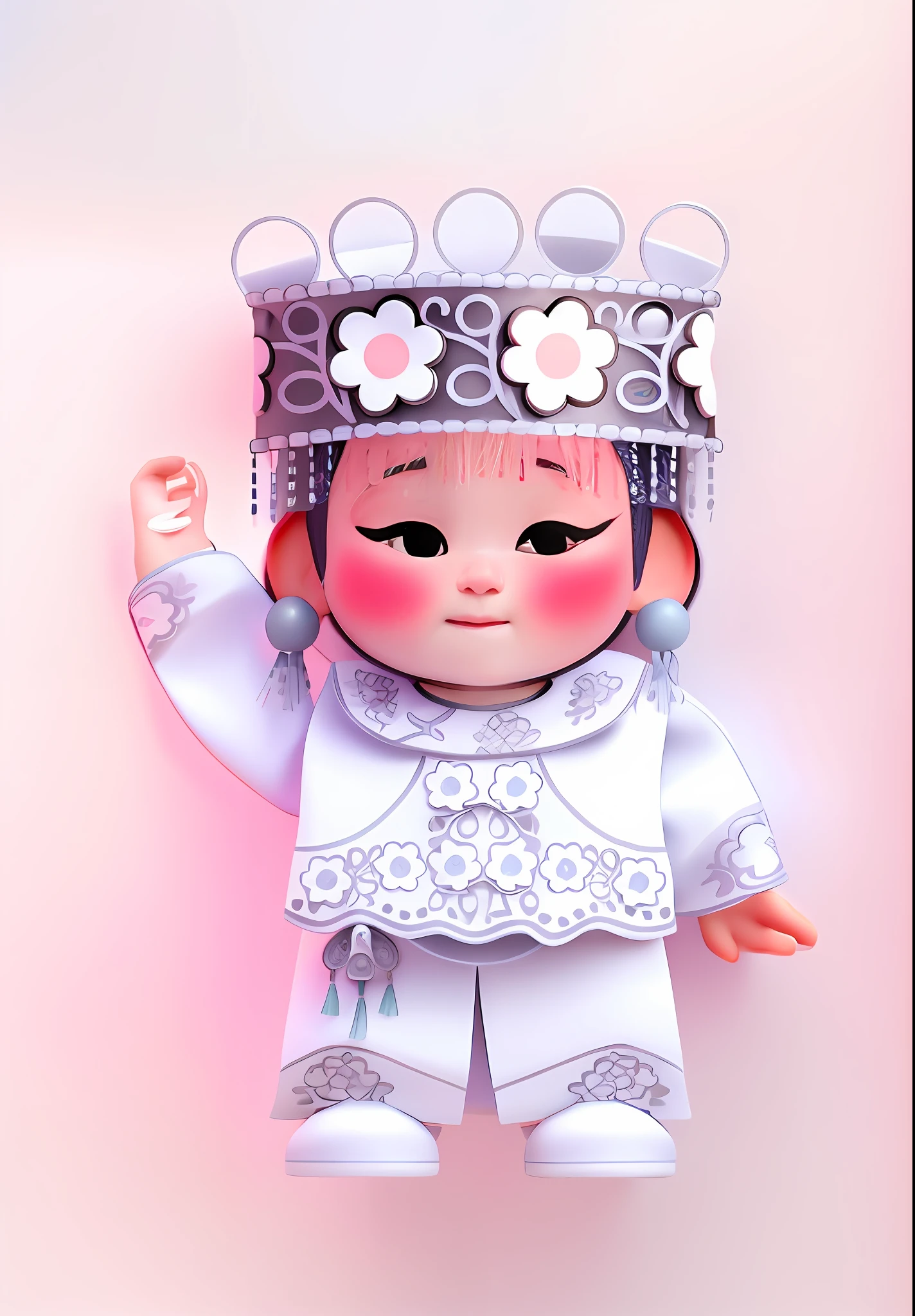Yi girls from ethnic minorities in China,Wear traditional national costumes and headdresses,One hand up,Silver-toned earrings,hanfugirl,Meticulous details,white clean background