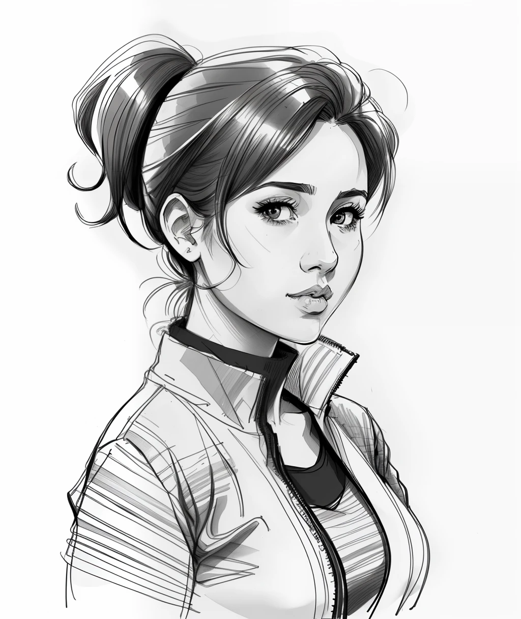 sketch artstyle, Isaura Ojeda in casual clothes, grayscale, monochrome, ((solo))