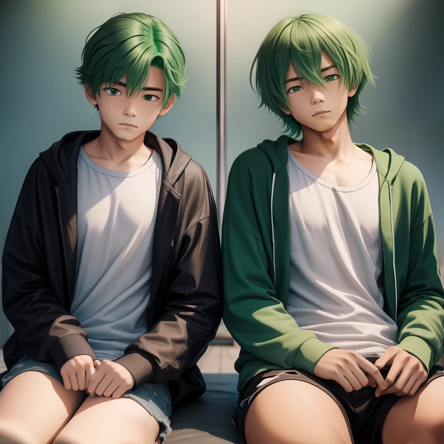 Two young men with green hair are 12 years old