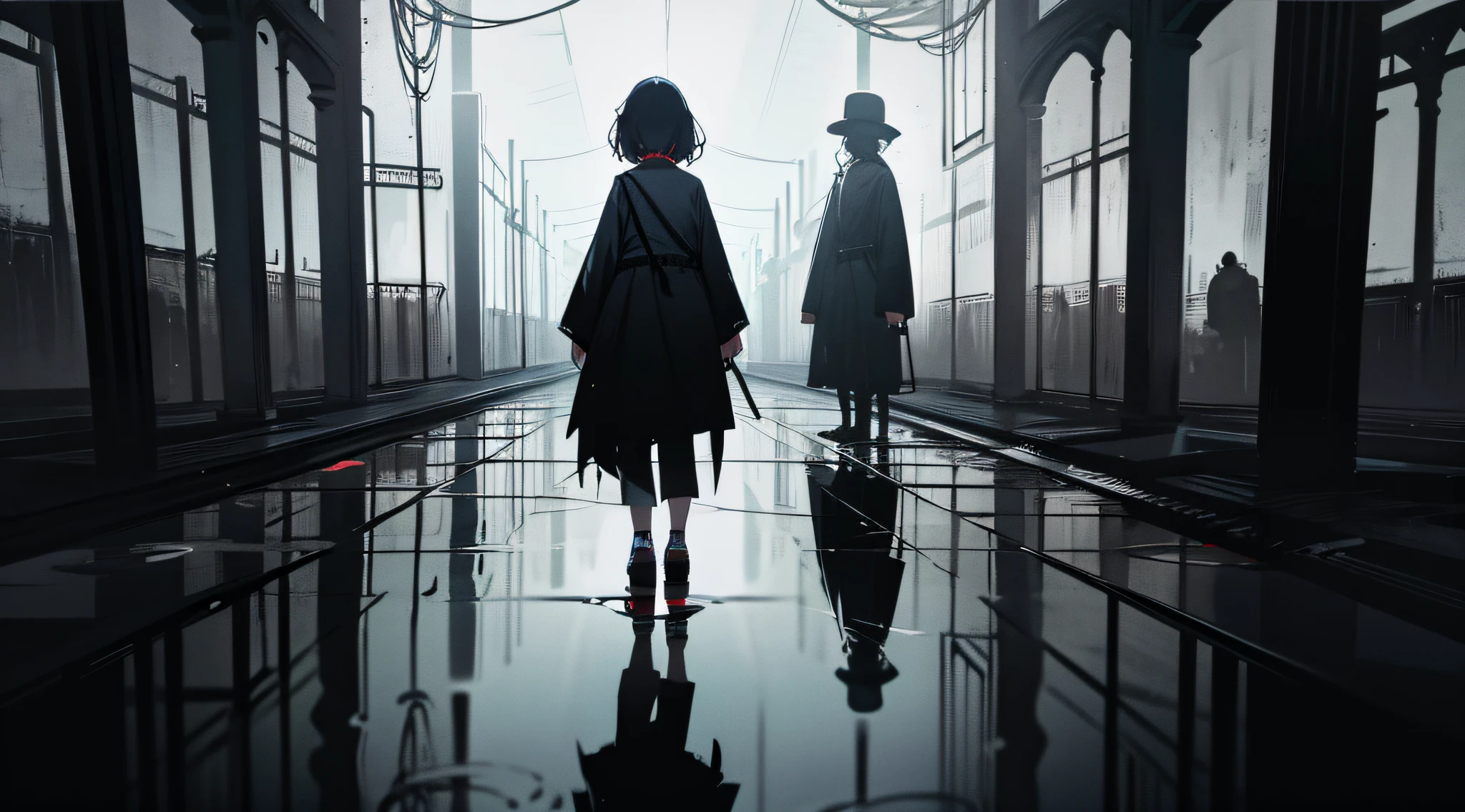 4K,High quality,true to life,Contrast,Masterpiece,Horror,Frightened,Horror,Gloomy visuals,mirrored image，城市，tmasterpiece