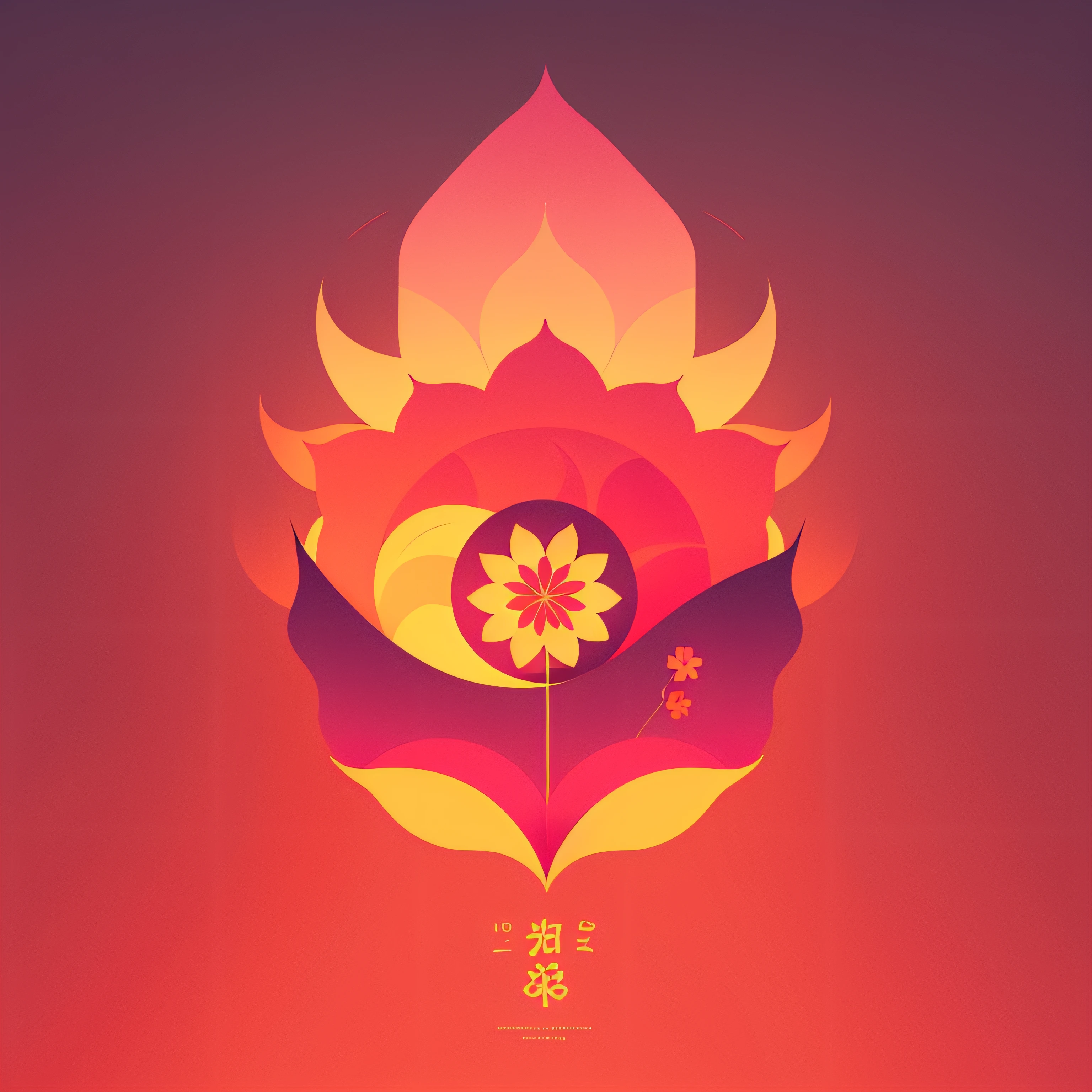 "Generate a vibrant and visually pleasing flat flower design for a poster, using illustration. Use a gradient of pink, yellow, and red colors.", mid autumn festival vibe, an a