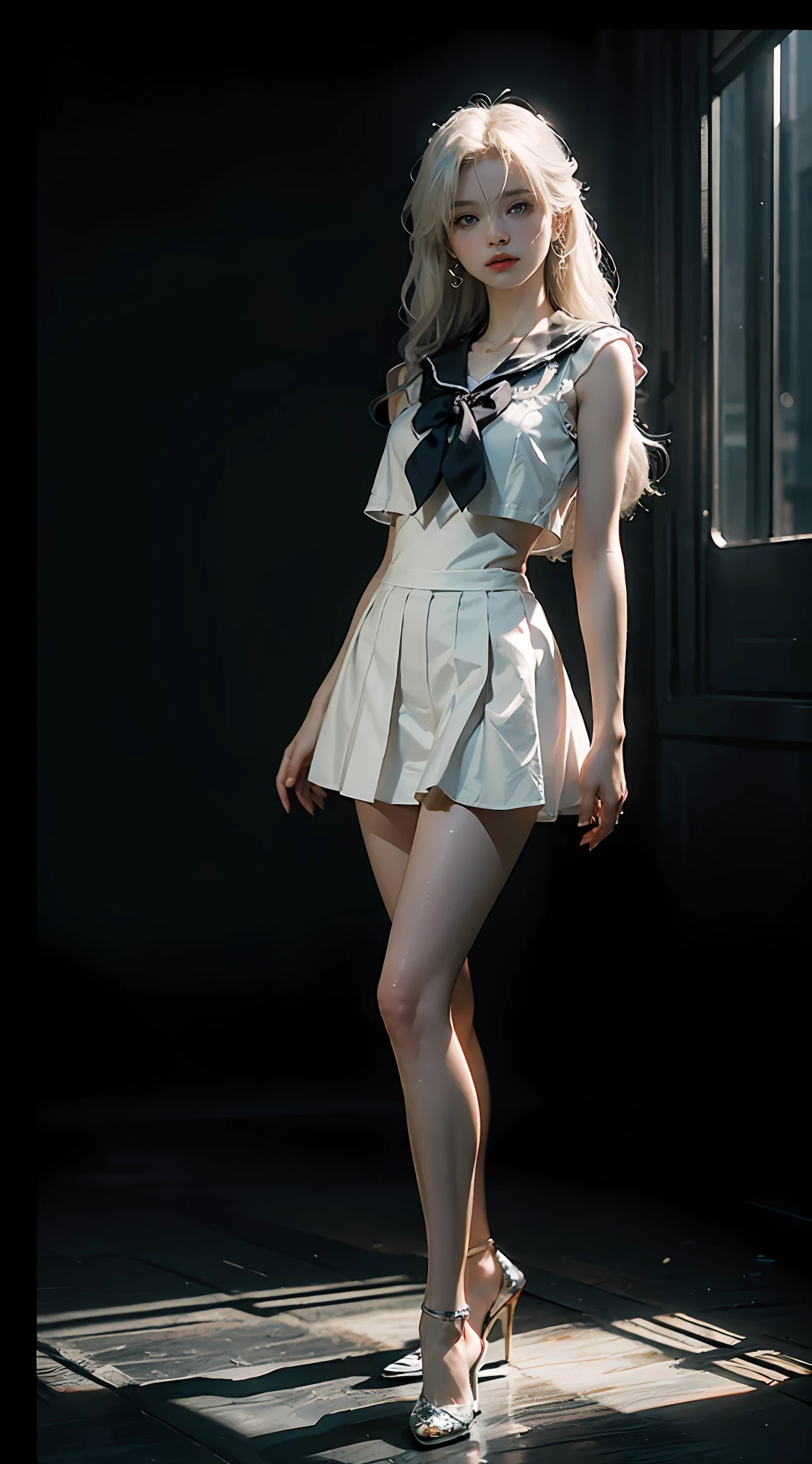 (Extreme Detail CG Unity 8K Wallpapers，tmasterpiece，Highest image quality)，(Delicate light and shadow，The picture is highly dramatic，Cinematic lens effect)， （the sailor moon：1.1）， long  white hair， eBlue eyes，， mini-skirts，dynamicposes)，(Exceptional detail，The lighting effect is outstanding，Vista wide angle)，(Excellent rendering)，