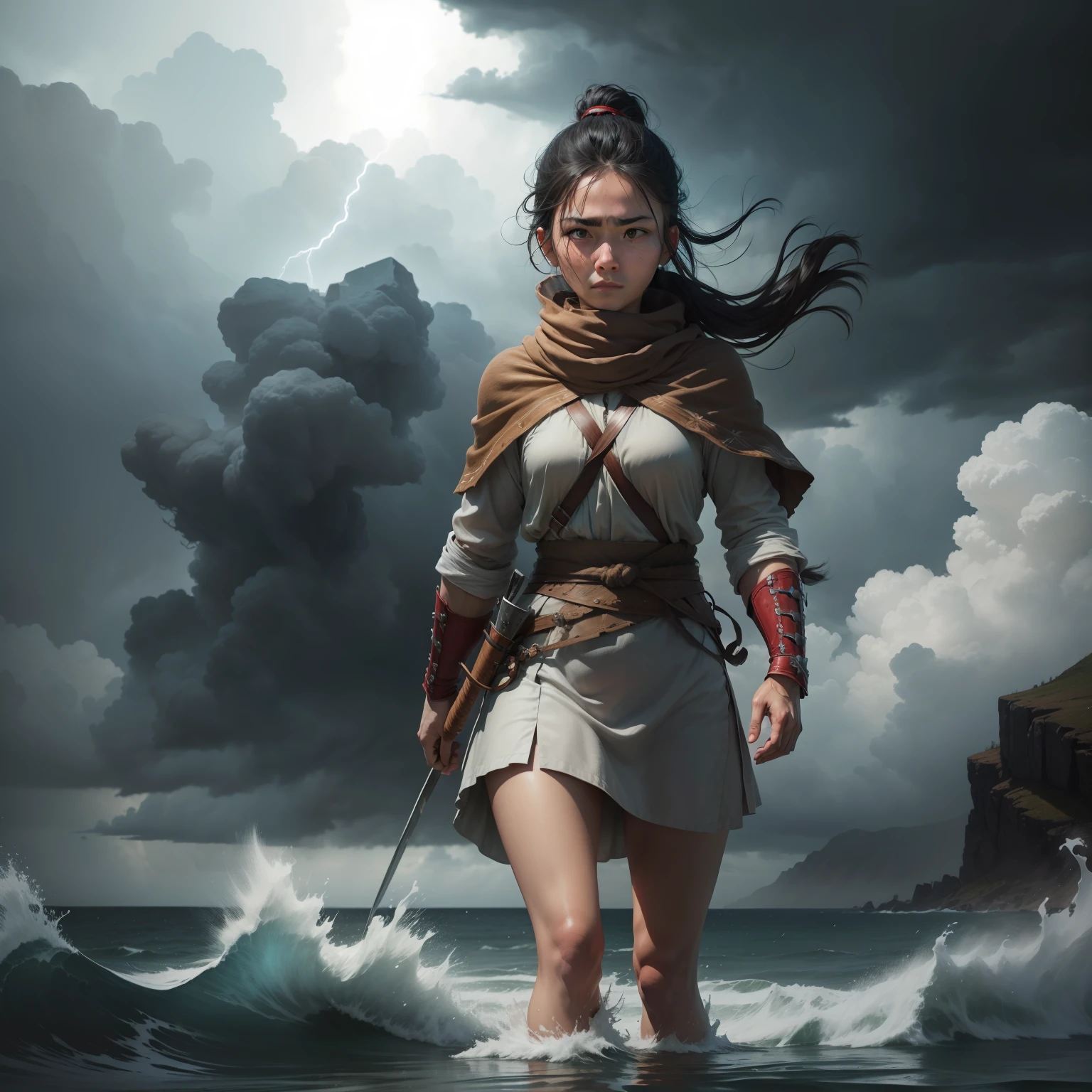 "Show me the resilience of a lone warrior, braving the storm with unwavering determination and unwavering spirit."