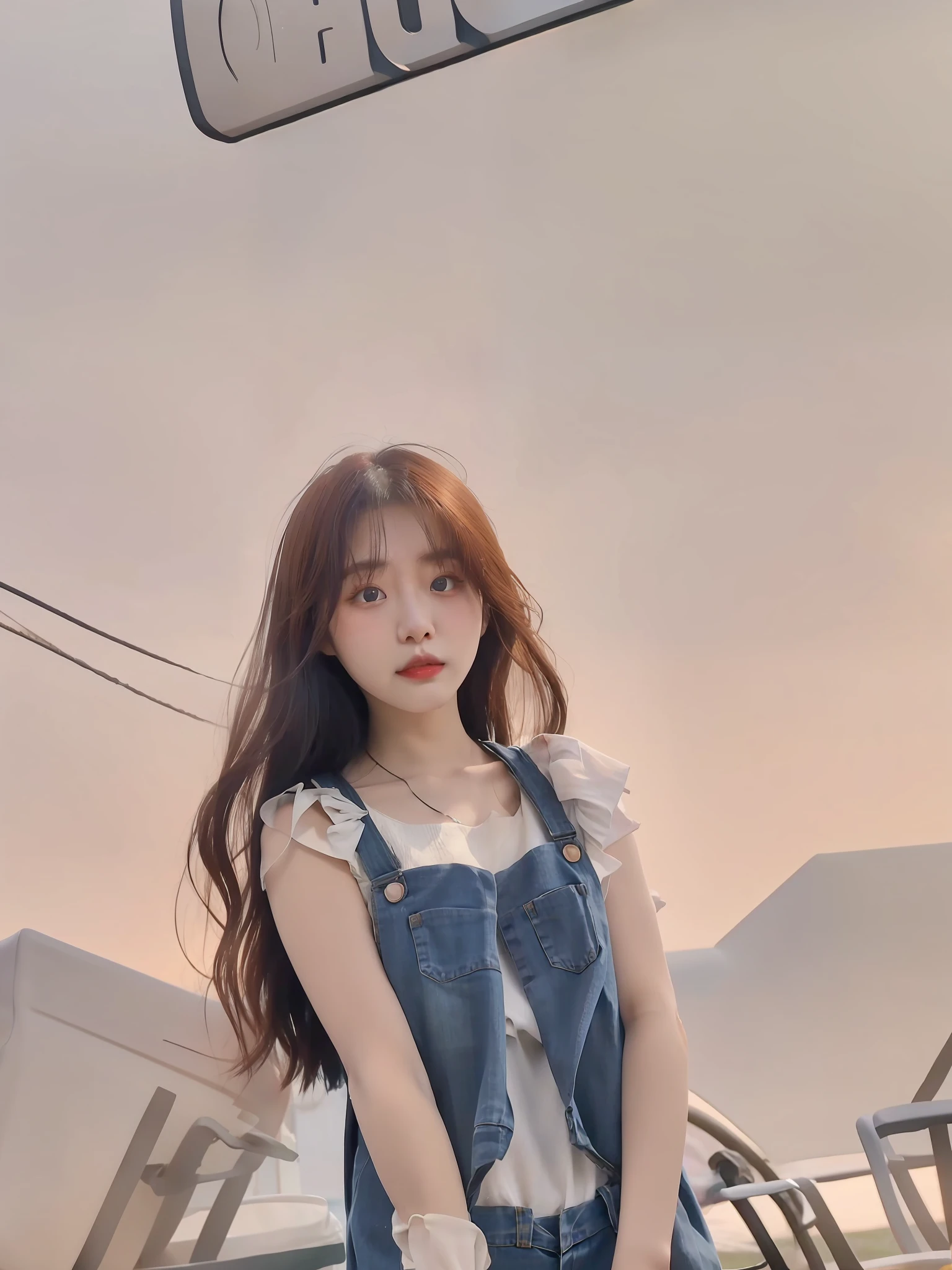 arafed woman in a denim dress posing for a picture, Shin Jinying, Gorgeous young Korean woman, cute girl wearing tank suit, jaeyeon nam, Choi Hyun-hwa, With long hair, Lee Ji-eun, lee ji eun, ulzzangs, Wearing overalls, hot with shining sun, tzuyu from twice, Casual pose