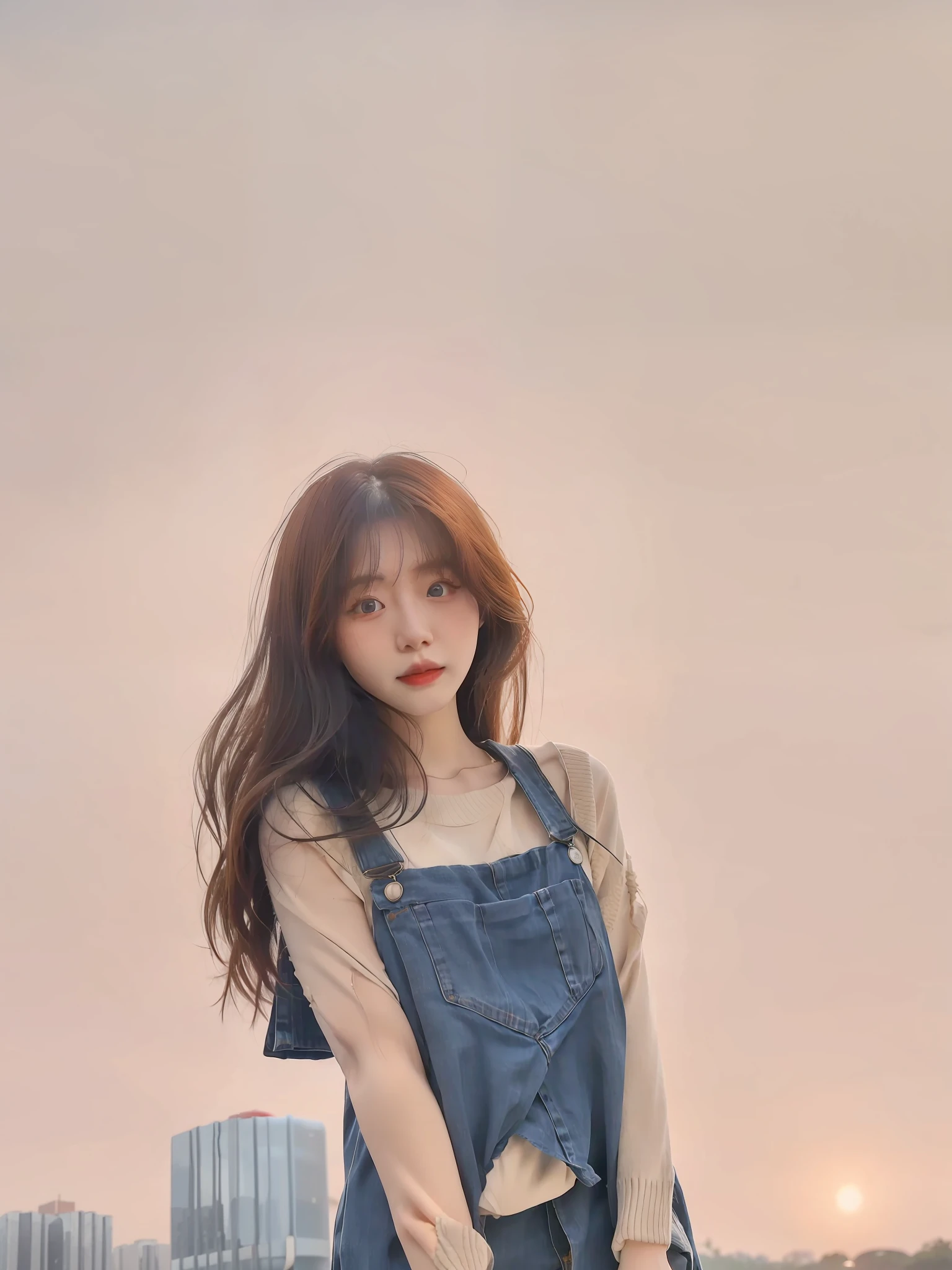 arafed woman in a denim dress posing for a picture, Shin Jinying, Gorgeous young Korean woman, cute girl wearing tank suit, jaeyeon nam, Choi Hyun-hwa, With long hair, Lee Ji-eun, lee ji eun, ulzzangs, Wearing overalls, hot with shining sun, tzuyu from twice, Casual pose