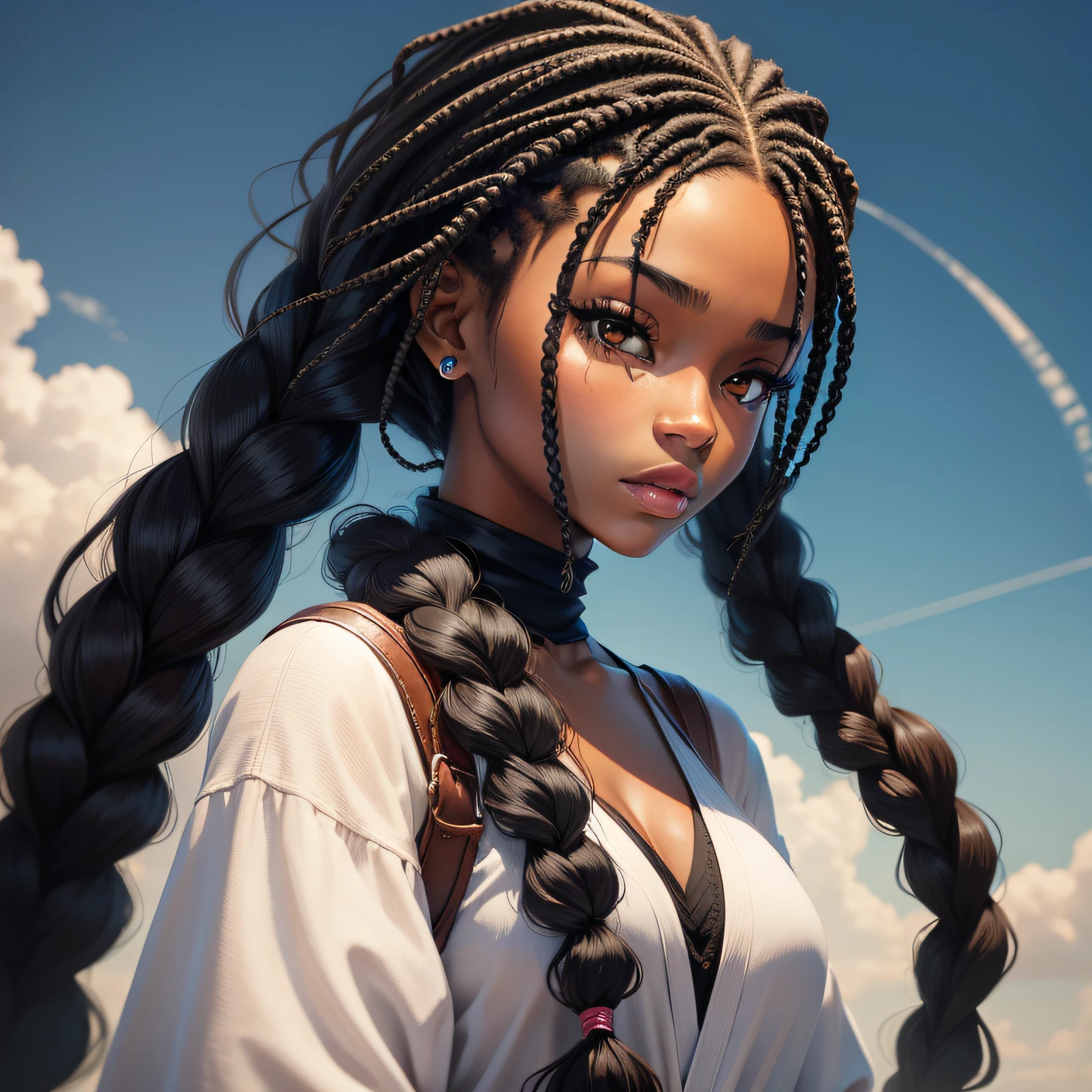 Black woman with braided anime style hair