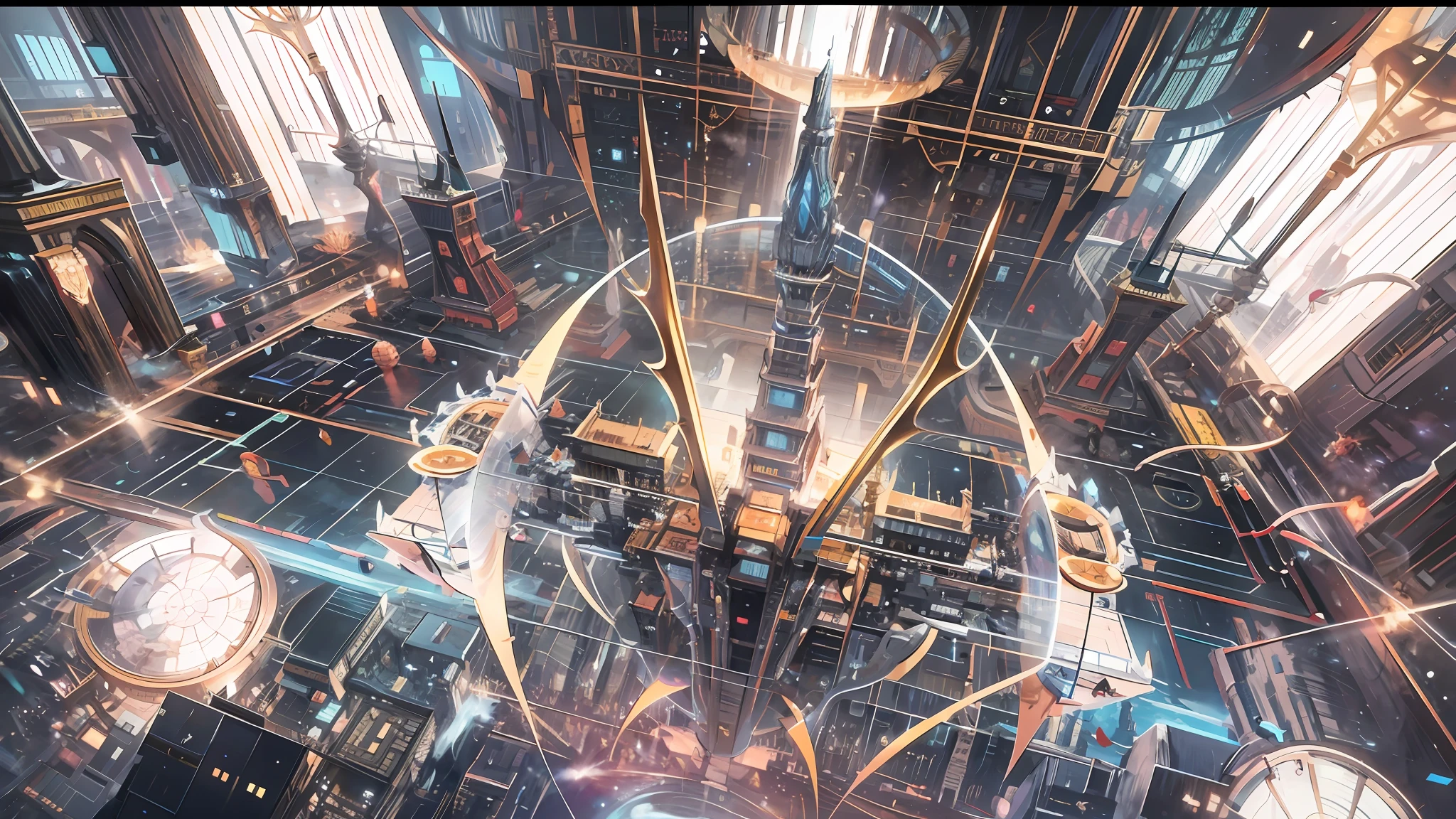 Works of masters。超A high resolution, A high resolution, HUD effects,Luminous Particle,(Masterpiece:1.4), ultra - detailed, looking from above, the space, afloat,16k