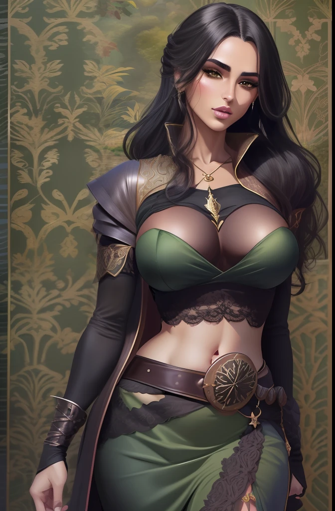 Mulher de cabelo curto e preto, olhos verdes, mid chest, curvas apontadas, Corpo sensual, roupa da pano, medieval setting, imagem HD, Imagem limpa, Imagem 4k, alta resolução, obra prima, manga art
