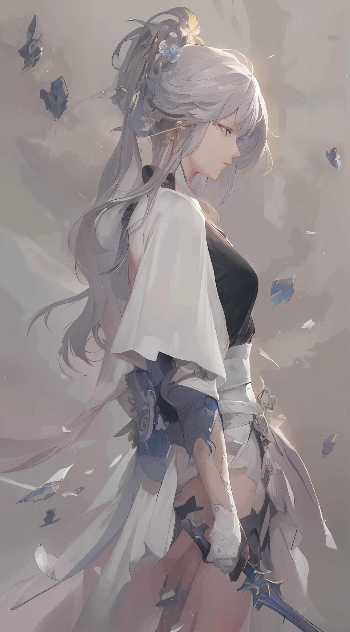 a close up of a woman with a sword in a white dress, a character portrait by Yang J, trending on cgsociety, fantasy art, beautiful character painting, artwork in the style of guweiz, guweiz, white hanfu, flowing white robes, full body wuxia, epic exquisite character art, stunning character art, beautiful female assassin