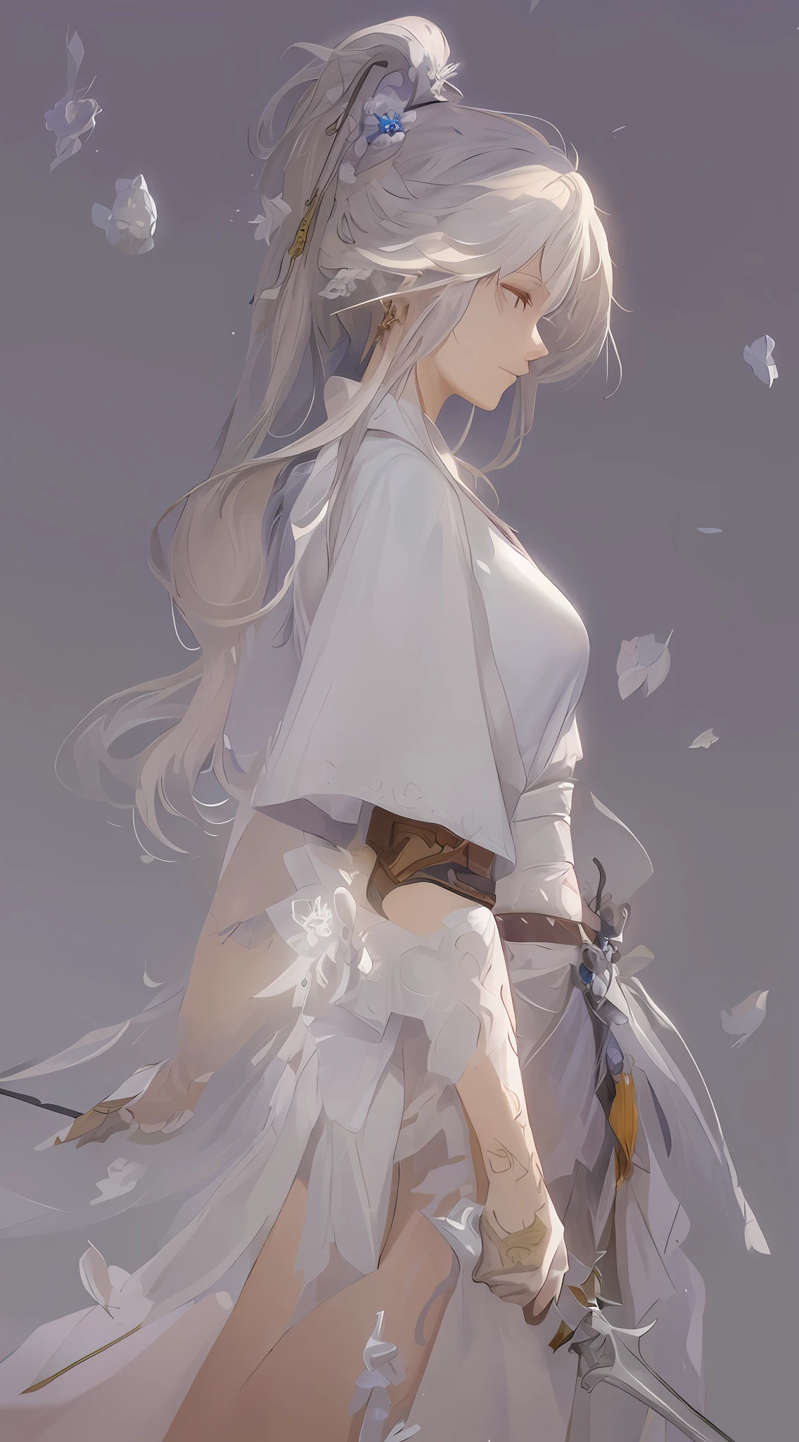 a close up of a woman with a sword in a white dress, a character portrait by Yang J, trending on cgsociety, fantasy art, beautiful character painting, artwork in the style of guweiz, guweiz, white hanfu, flowing white robes, full body wuxia, epic exquisite character art, stunning character art, beautiful female assassin