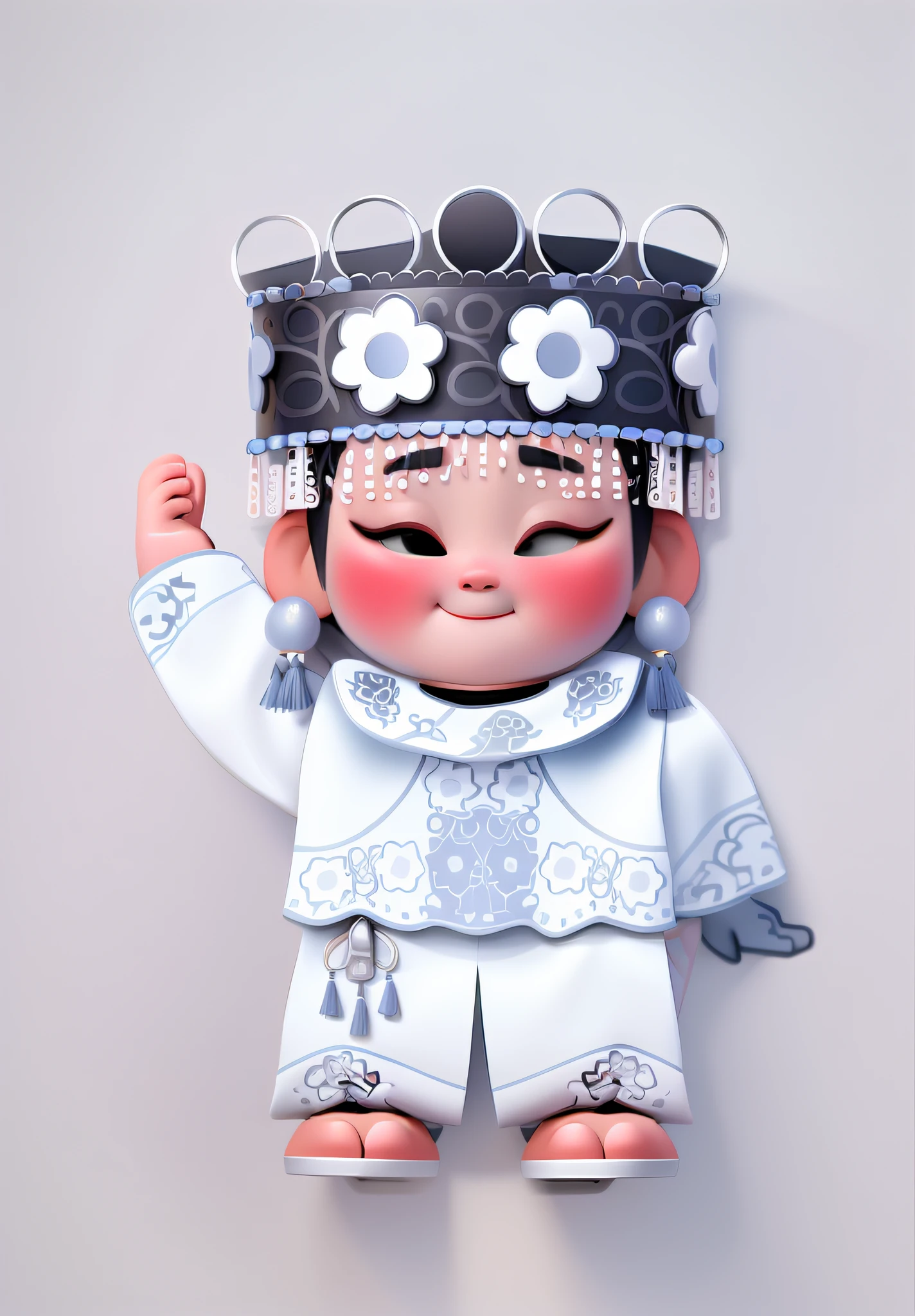 Yi girls from ethnic minorities in China,Wear traditional national costumes and headdresses,One hand up,Silver-toned earrings,hanfugirl,Meticulous details,white clean background