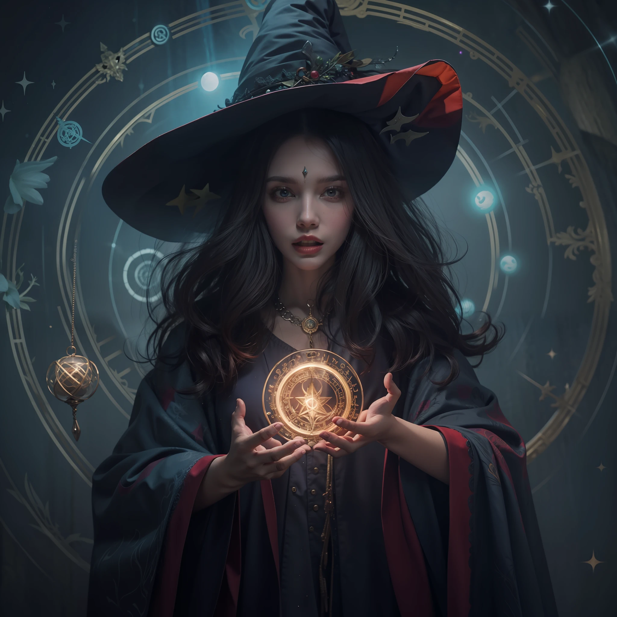 Wizard Woman,the witch,Magic chanting,magic circles