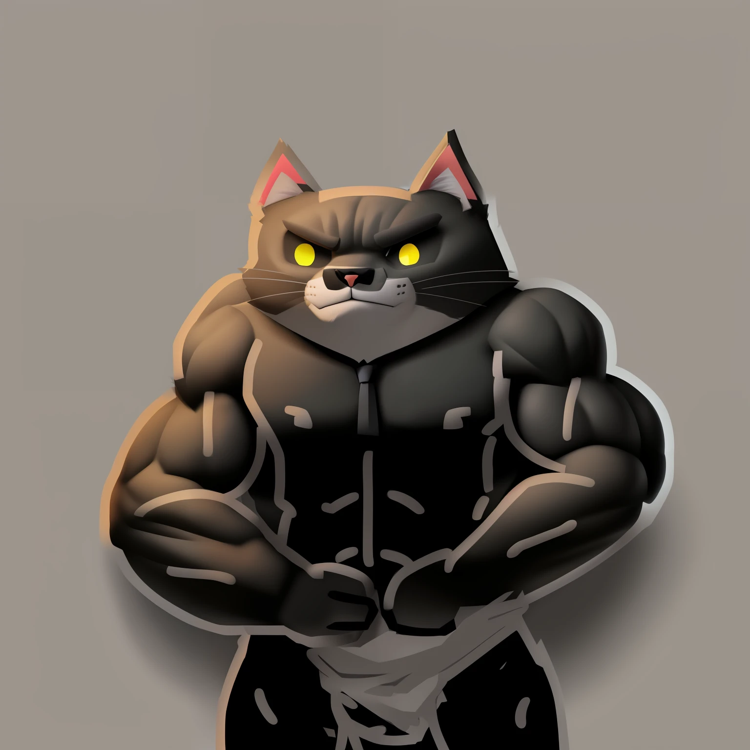 Drawing of a cat with a tie on its chest, hairy chest, thick lineart, thicc, hairy bodies, fluffy chest, thick black lineart, fluffy body, whole cat body, hand on hips, cat furry, SFW version, an anthro cat, anthro cat, strong fat bacchanalian body, muscular werewolf, professional furry drawing, muscular character