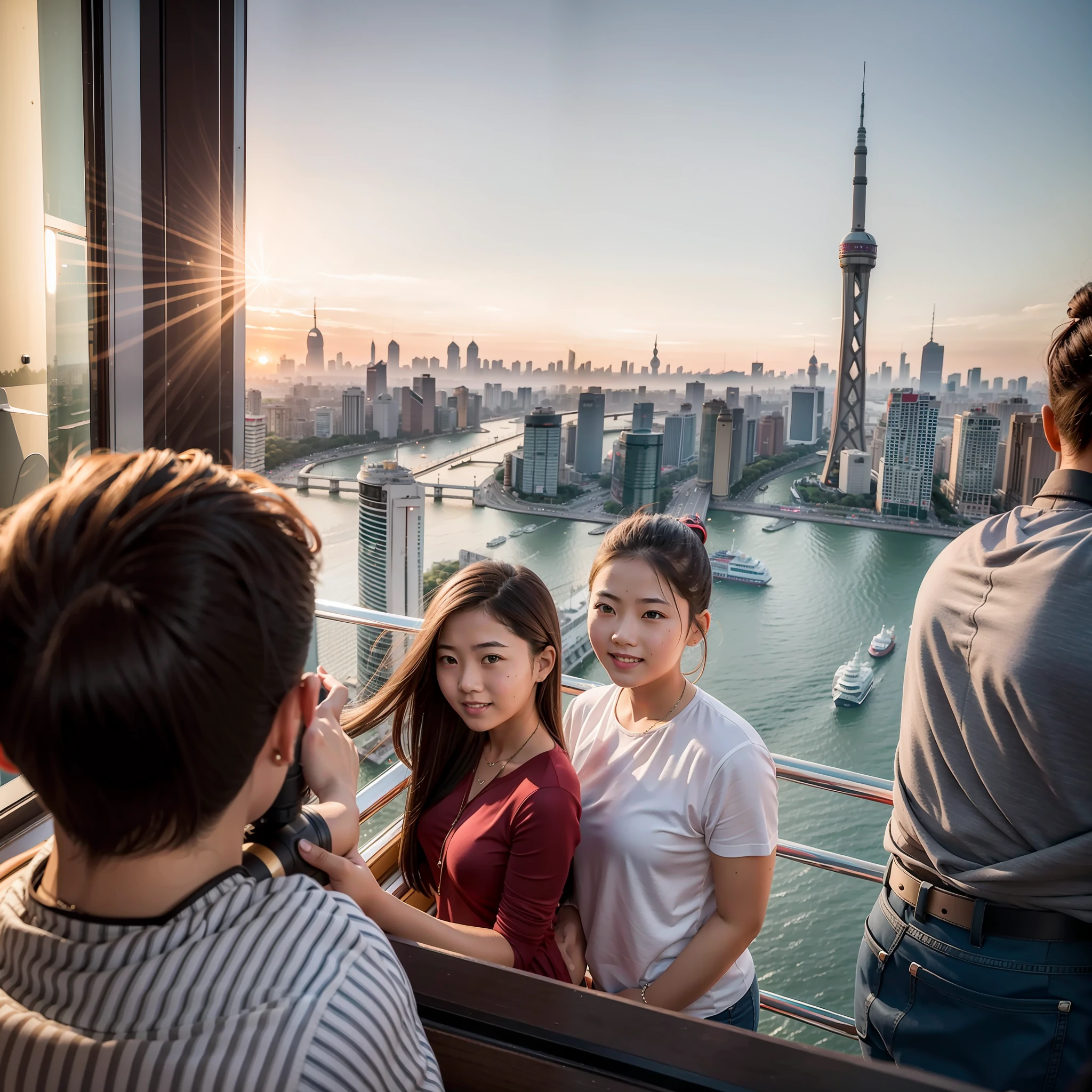 Overlooking the whole family，Canon shooting，15-year-old girl in a 500-meter helicopter，See the Bund with a telescope