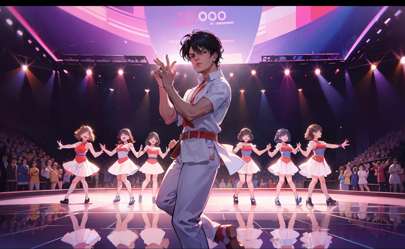 there are many people in a group dancing on stage, 1 9 8 6 movie screenshot, in year 3000, shah rukh khan, youtube video screenshot, 1995 movie, epic 1986 cinematic still, 1 9 8 9 movie still, bollywood, year 2 3 0 0, still from a terence malik film, stylish pose --auto