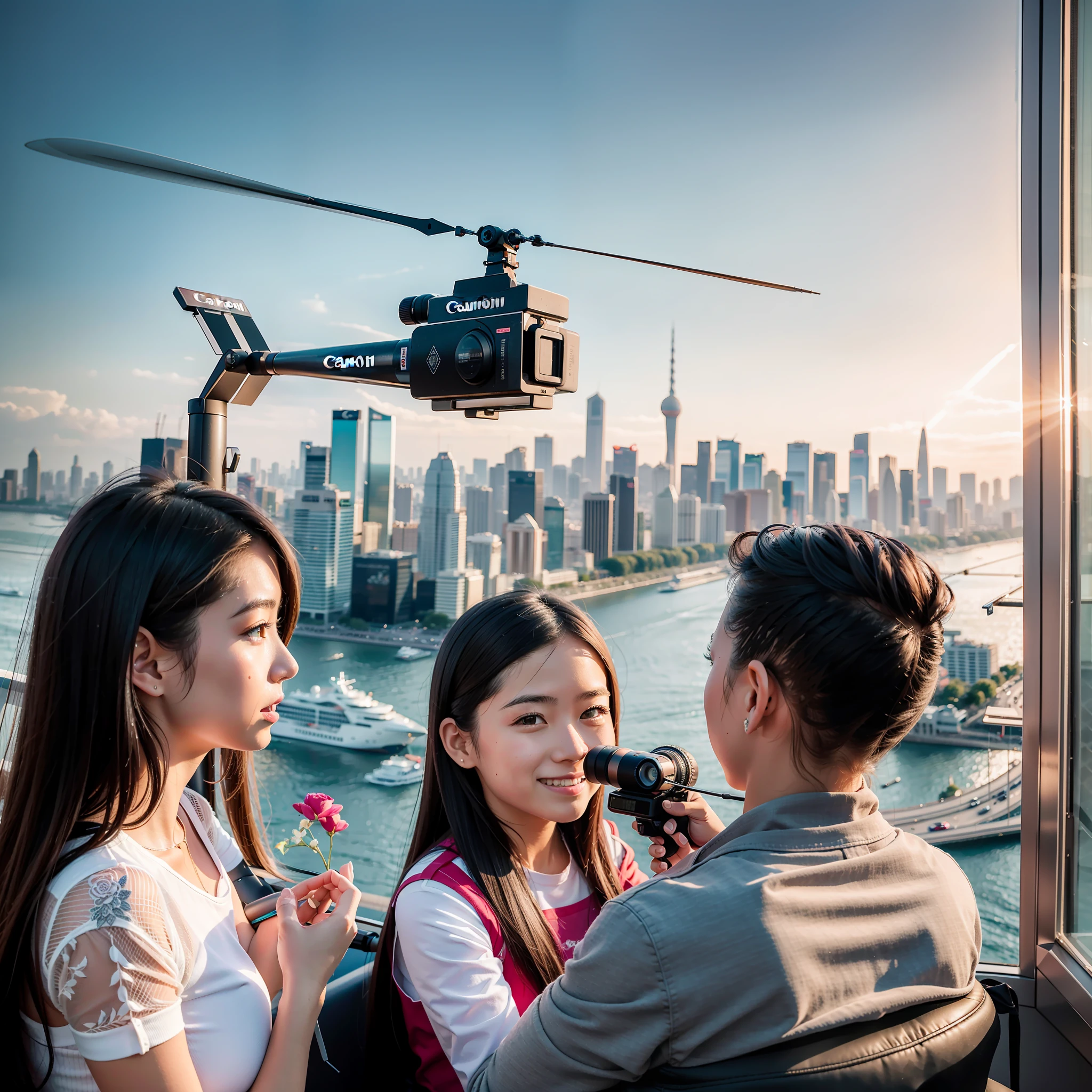 Overlooking the whole family，Canon shooting，-yeld giin a 500-meter helicopter，See the Bund with a telescope