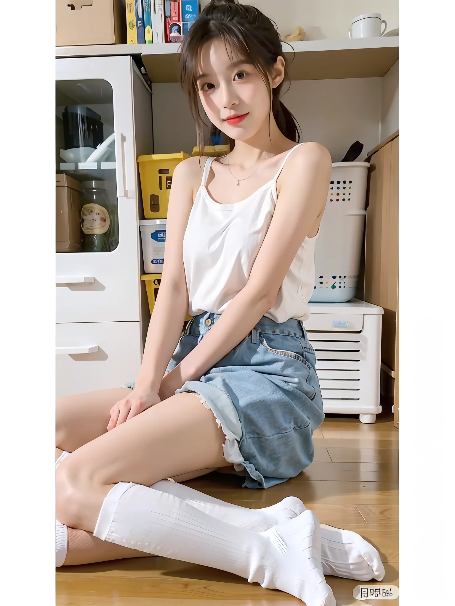 white short socks,without wearing shoes,best qualtiy,tmasterpiece,超高分辨率,(realisticlying:1.4),1girll