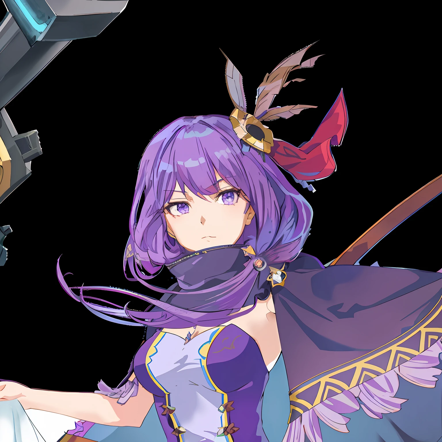 vanillaware artwork, Anime girl with purple hair and purple cape , Portrait of a knight of the zodiac, Girl, Kushatt Krenz Key Art Women, A scene from the《azur lane》videogame, crisp clear rpg portrait, vanillaware artwork, Game art!!, macross delta splash art, Detailed key anime art