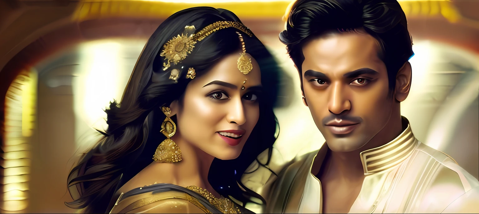 a man and woman in a black top and gold dress, bollywood, movie screen shot, hd movie photo, very beautiful photo, fantastic, unbelievable, still shot from movie, wonderful scene, wonderful, closeup!!, * colour splash *, amazing, closeup!!!!!!, movie, closeup!!!!!, very intense, shot from movie, movie scene close up, beautiful, trendy --auto