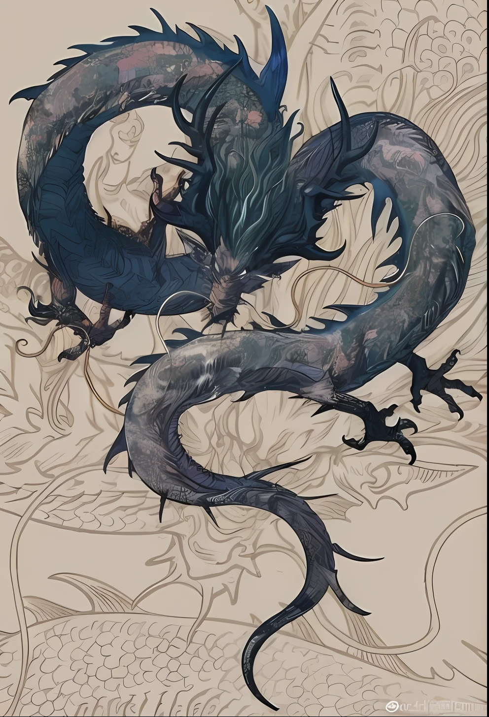 [8K quality|超高分辨率|ultra - detailed],[tmasterpiece|best qualtiy|A masterpiece],[Mythological elements|chinesedragon|Blue thunder ring|Brontosaurus|Domineering aura],[Golden dragon whiskers|Long dragon whiskers|flowy],[Blue Brontosaurus|Various patterns on the dragon|Intricate details,Immaculate],[The horns of a giant dragon|Dark blue dragon horn|A pair of horns in the shape of a deer],((Universe)),((space))