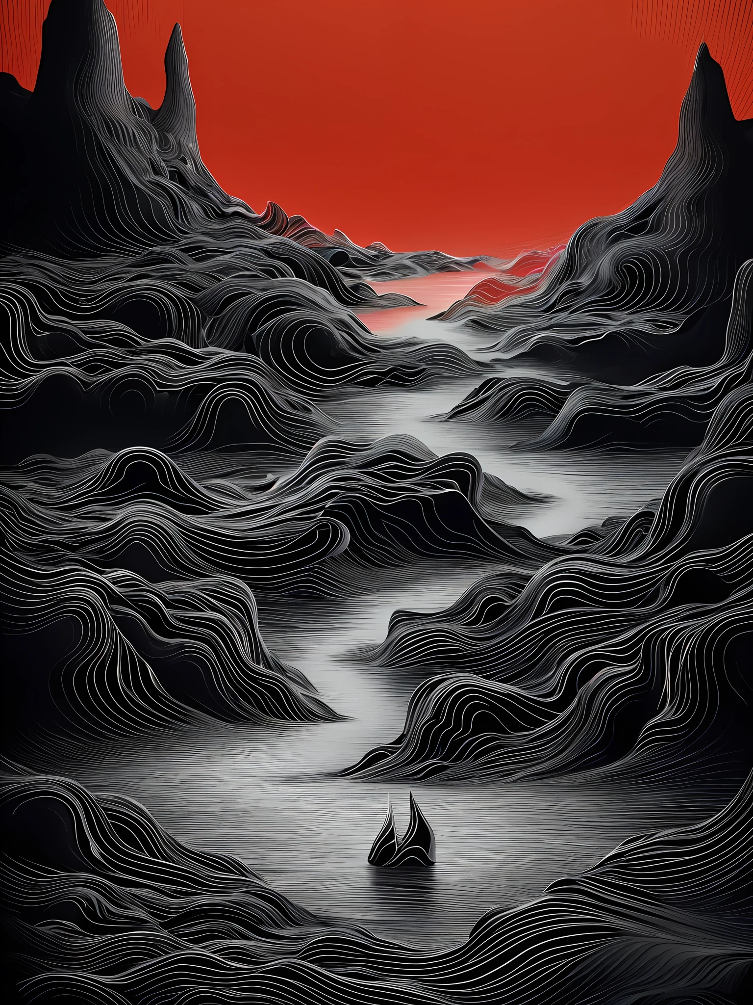 black and white
pattern abstracts of mountains in the pink sky, in the style of grégoire guillemin, rendered in cinema4d, neon color palette, mind-bending sculptures, landscape inspirations, miwa komatsu, bold colorful lines -- g 2 --s 750 -- v 5.1