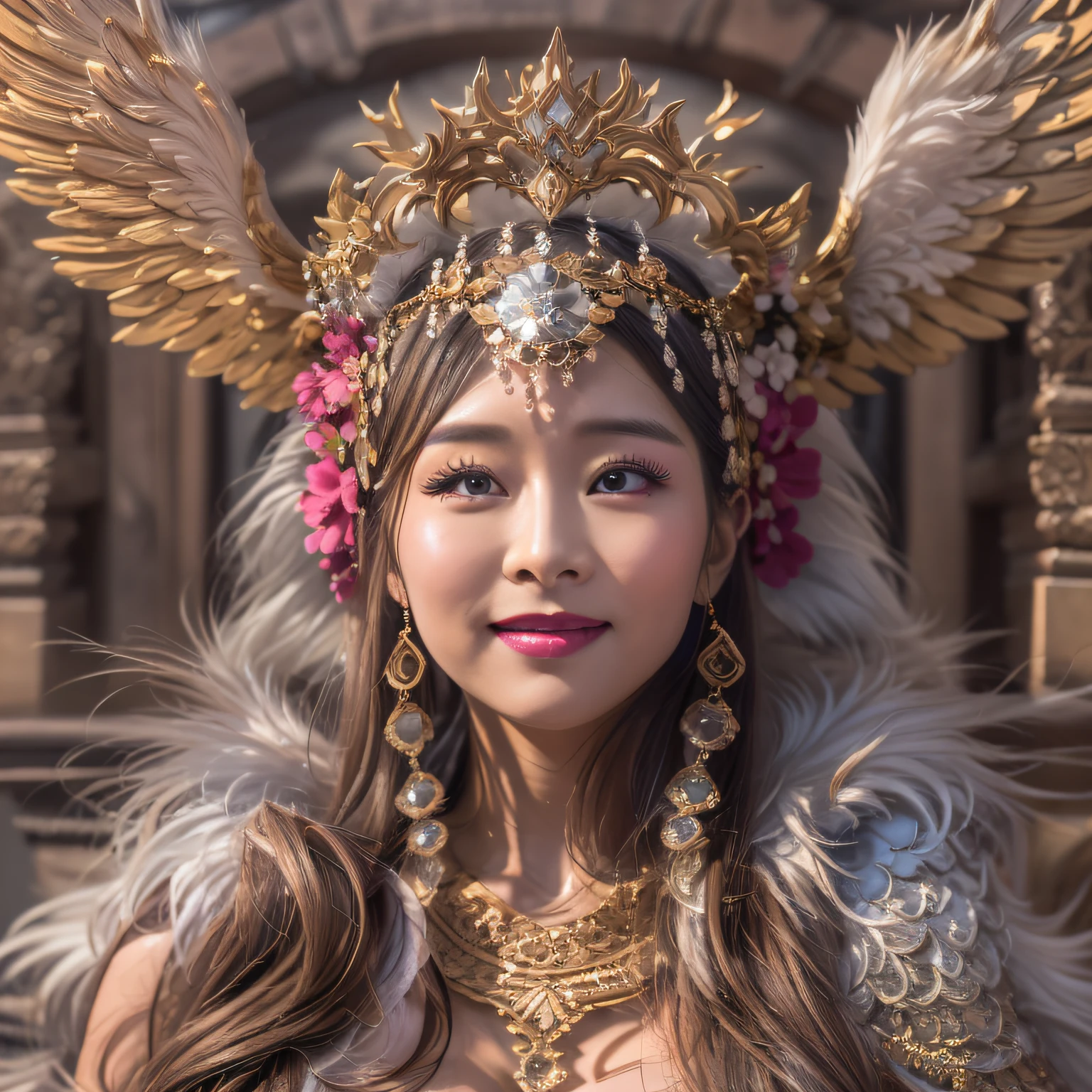 （Ancient castle：2），（Female angel：2），Twelve wings，(RAW photogr:1.2),(真实感:1.4),hoang lap,Unbelievably ridiculous，hugefilesize，ultra - detailed，A high resolution，The is very detailed，Best quality at best，tmasterpiece，Very fine and beautiful，The is very detailed，CG，unified，8k wallpaper，Amazing Cleavage，finely detailled，tmasterpiece，Best quality at best, Blush smile，Perfect proportions,hdr,Brighten face,8K，raw data,