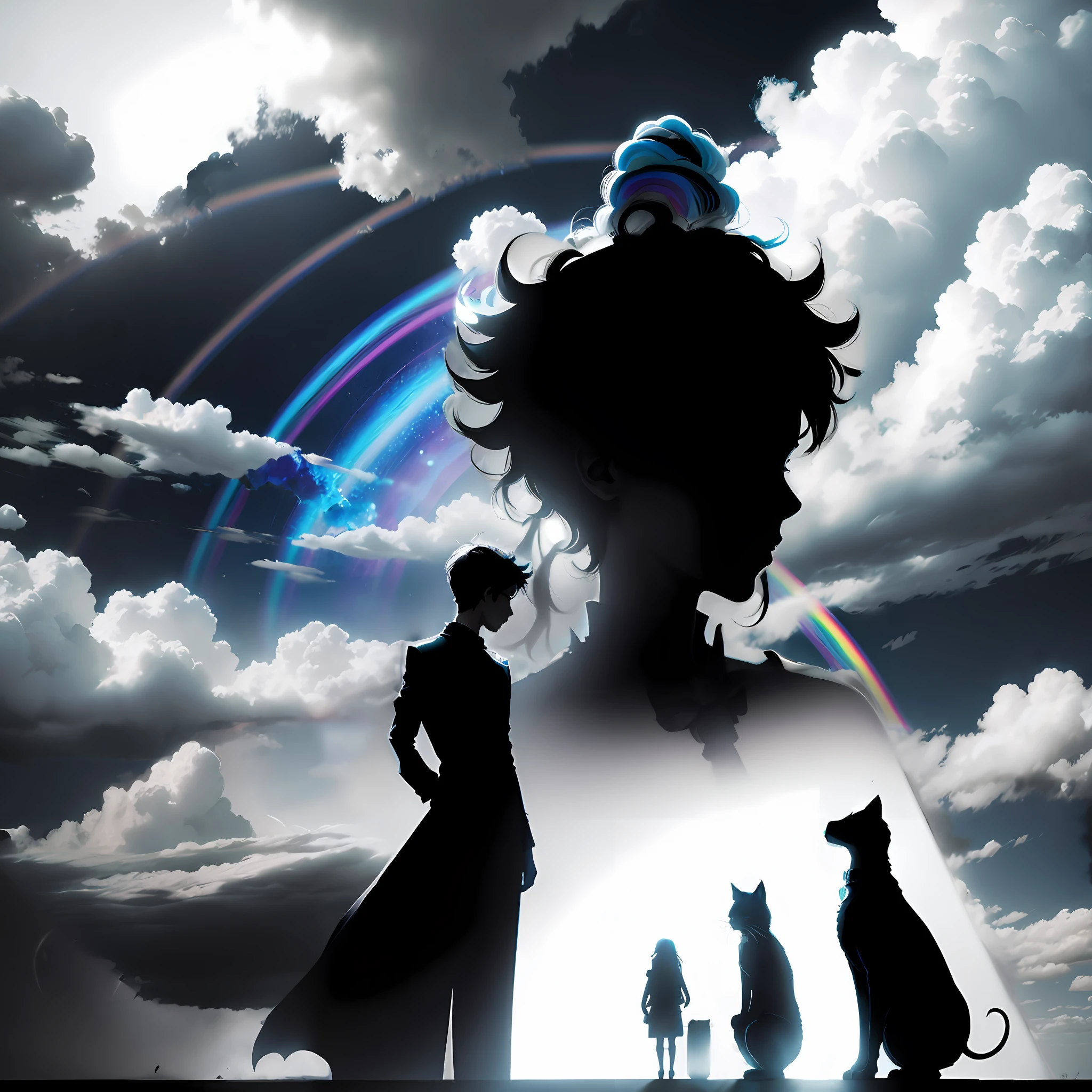 The background sky is replaced by blue sky and white clouds,There are many colored clouds