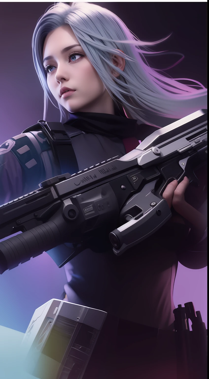1 girl, white hair, hair short, bring guns, realistic, ultra detail, 70mm lens