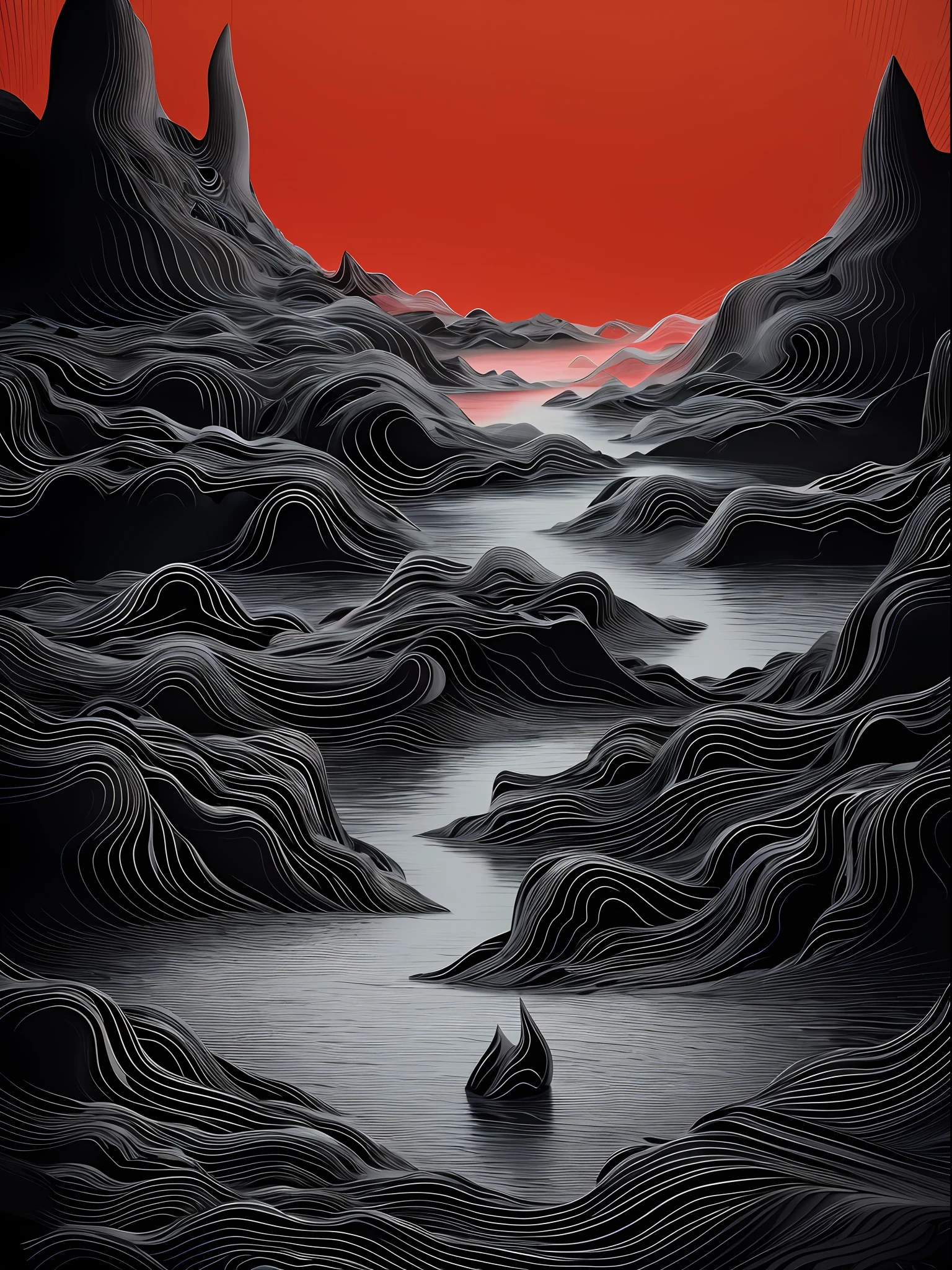 black and white
Abstract pattern of mountains in pink sky, In the style of Gregoire Gilleming, Rendered in Cinema4D, neon palette, Incomprehensible sculpture, Landscape inspiration, miwa komatsu, Bold colored lines -- G 2 --S 750 -- V 5.1
