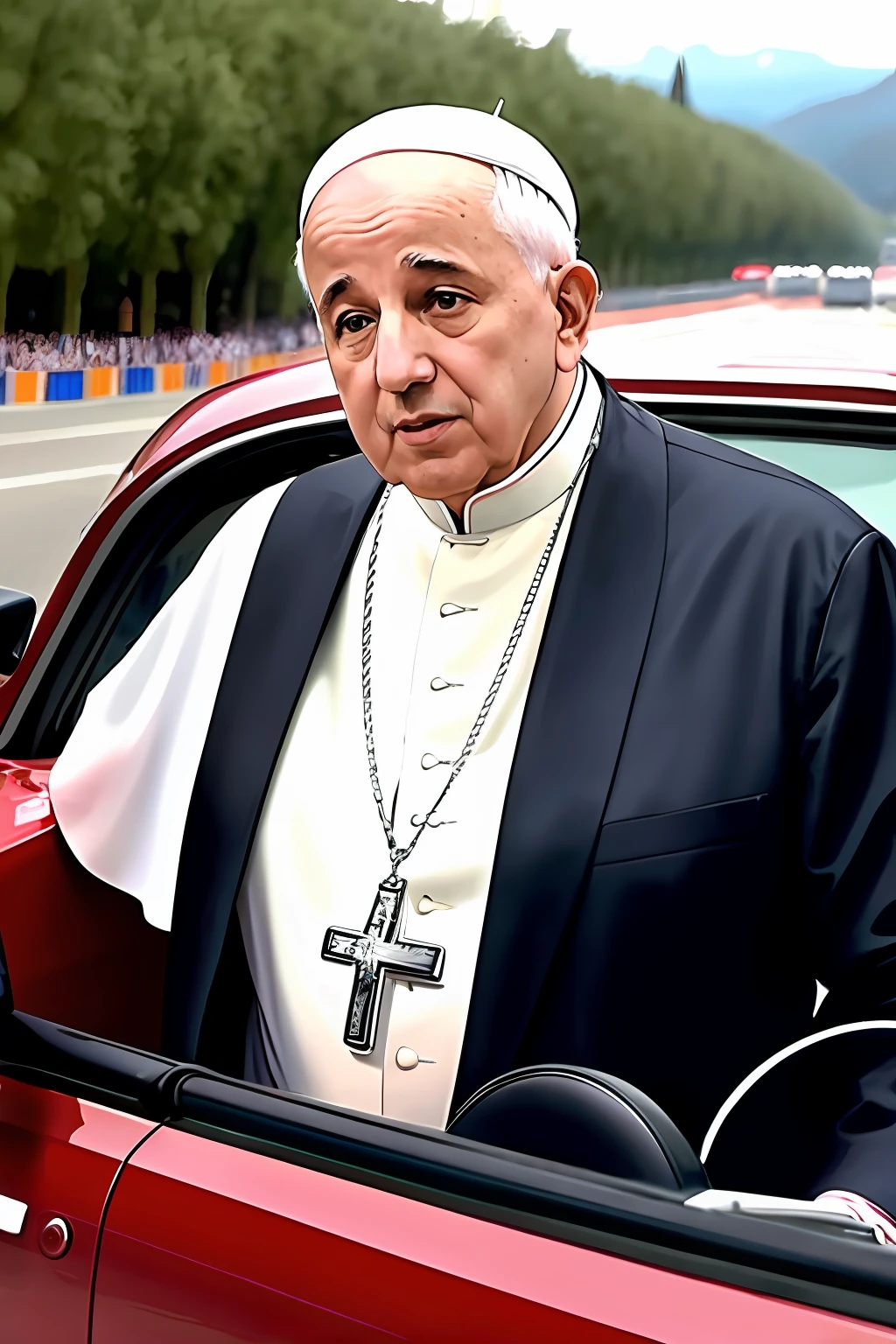 Papa francisco conduciendo un ferrary,4k,alta resolucion