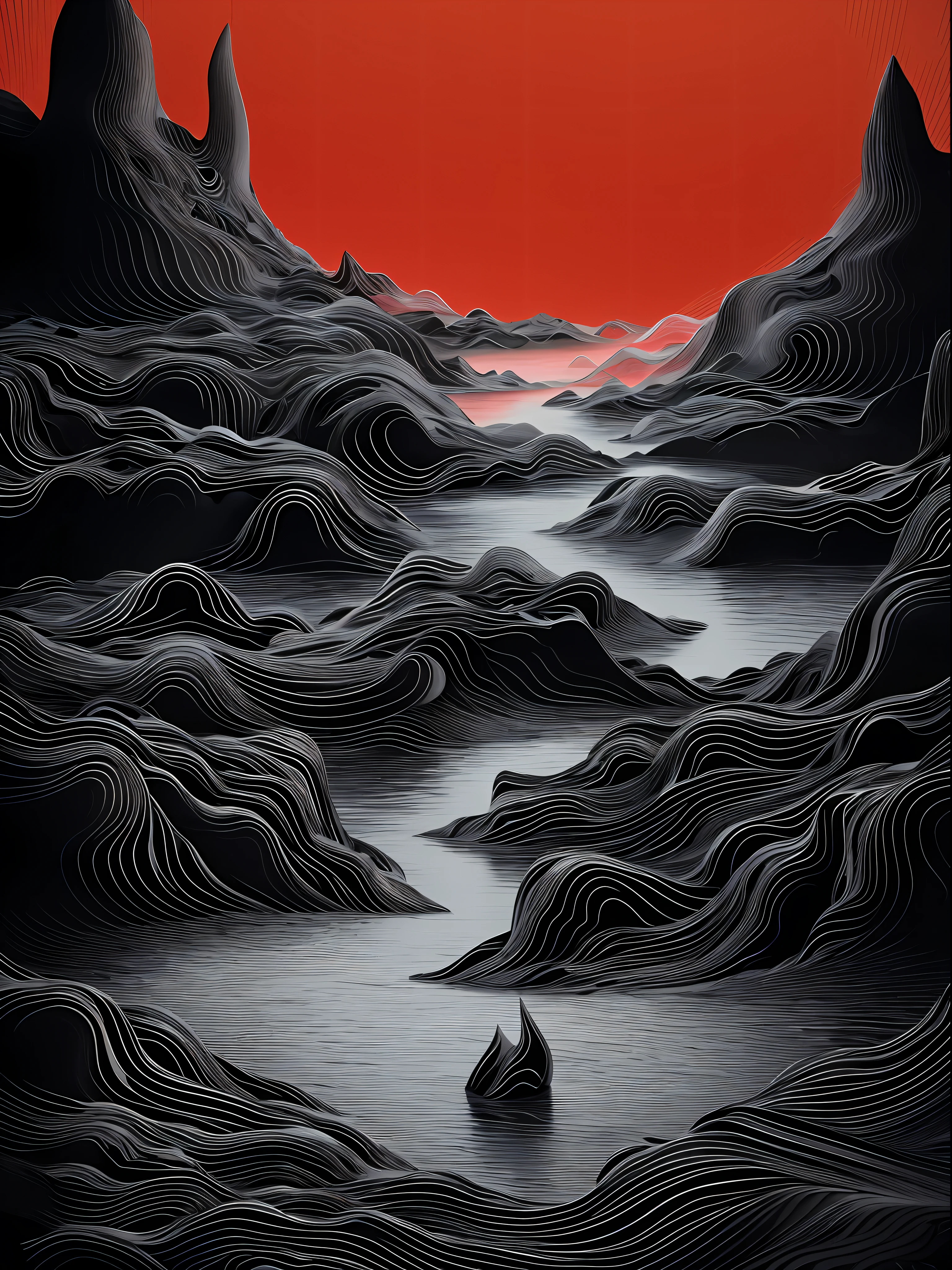 black and white
Abstract pattern of mountains in pink sky, In the style of Gregoire Gilleming, Rendered in Cinema4D, neon palette, Incomprehensible sculpture, Landscape inspiration, miwa komatsu, Bold colored lines -- G 2 --S 750 -- V 5.1