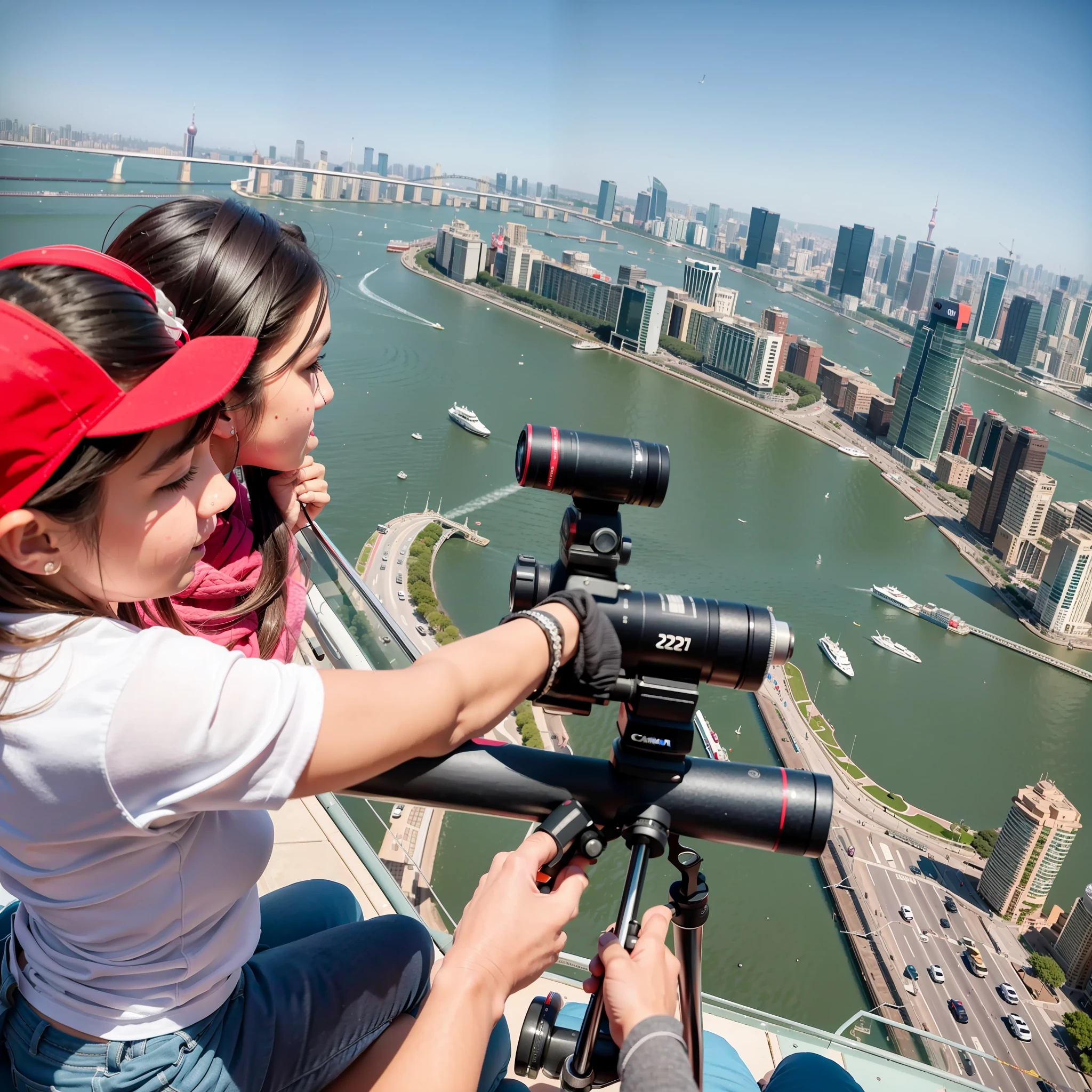 Overlooking the whole family,Canon shooting,15 year old girl on a 15m helicopter,See the Bund with a telescope