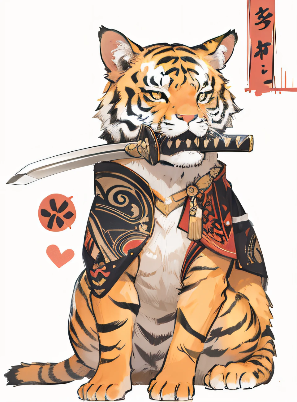 There was a tiger with a sword in its mouth, Samurai Tiger,, anthropomorphic tiger,ninjartist, tigre,A warrior