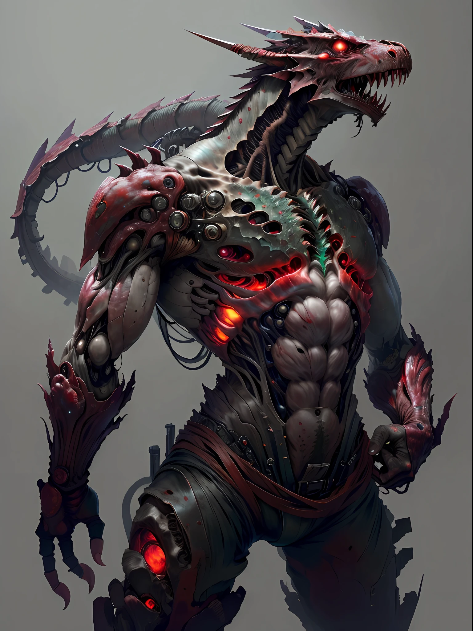 Biopunk artificial intelligence
Dragon Man，Shabby black shorts，nakeness，Strong，Chemical and biological weapons，red colored skin，Dragon wings，Kneel，Lower body outflow fluid